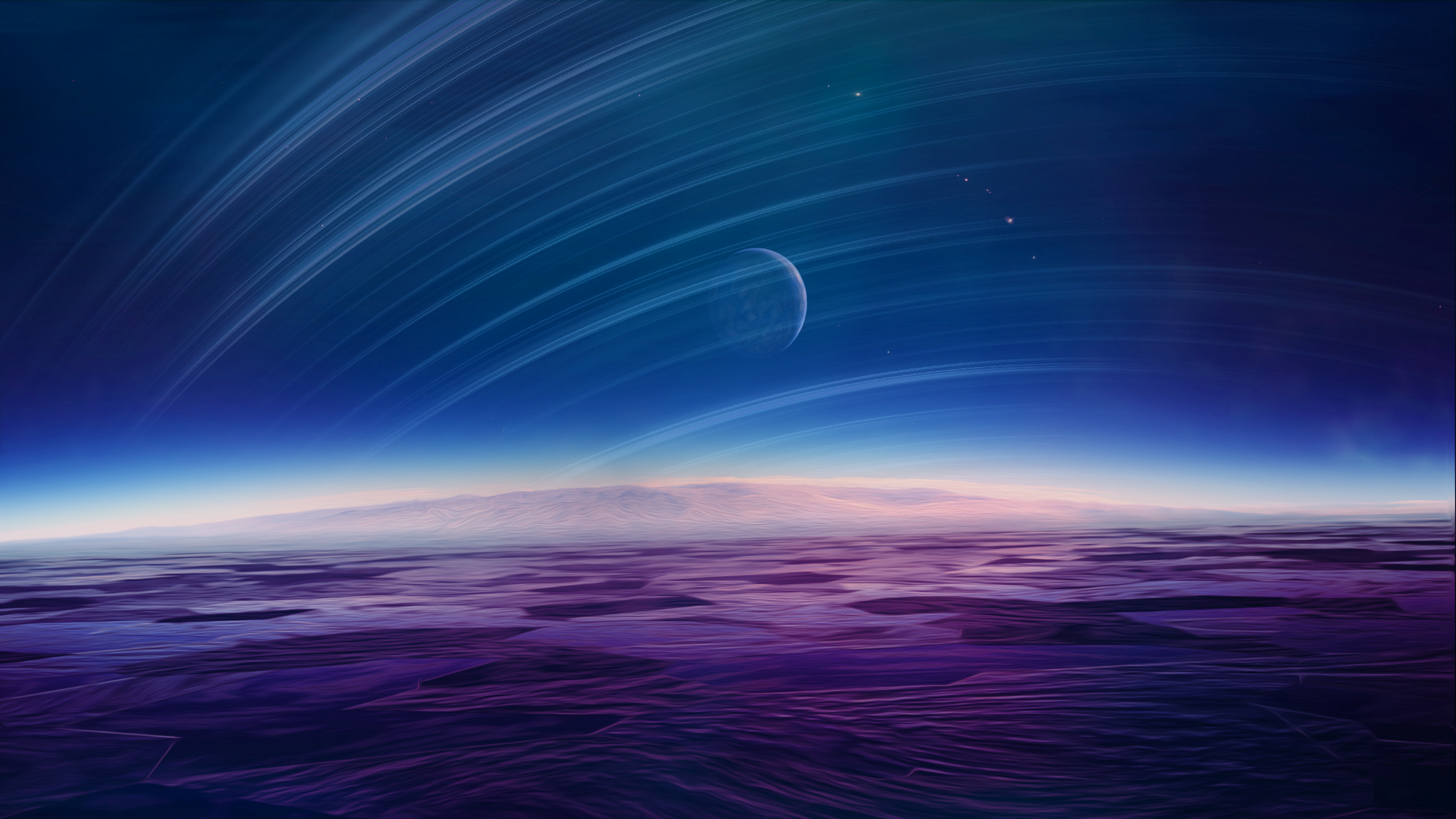 Alien planet with rings and moon HD Wallpaper