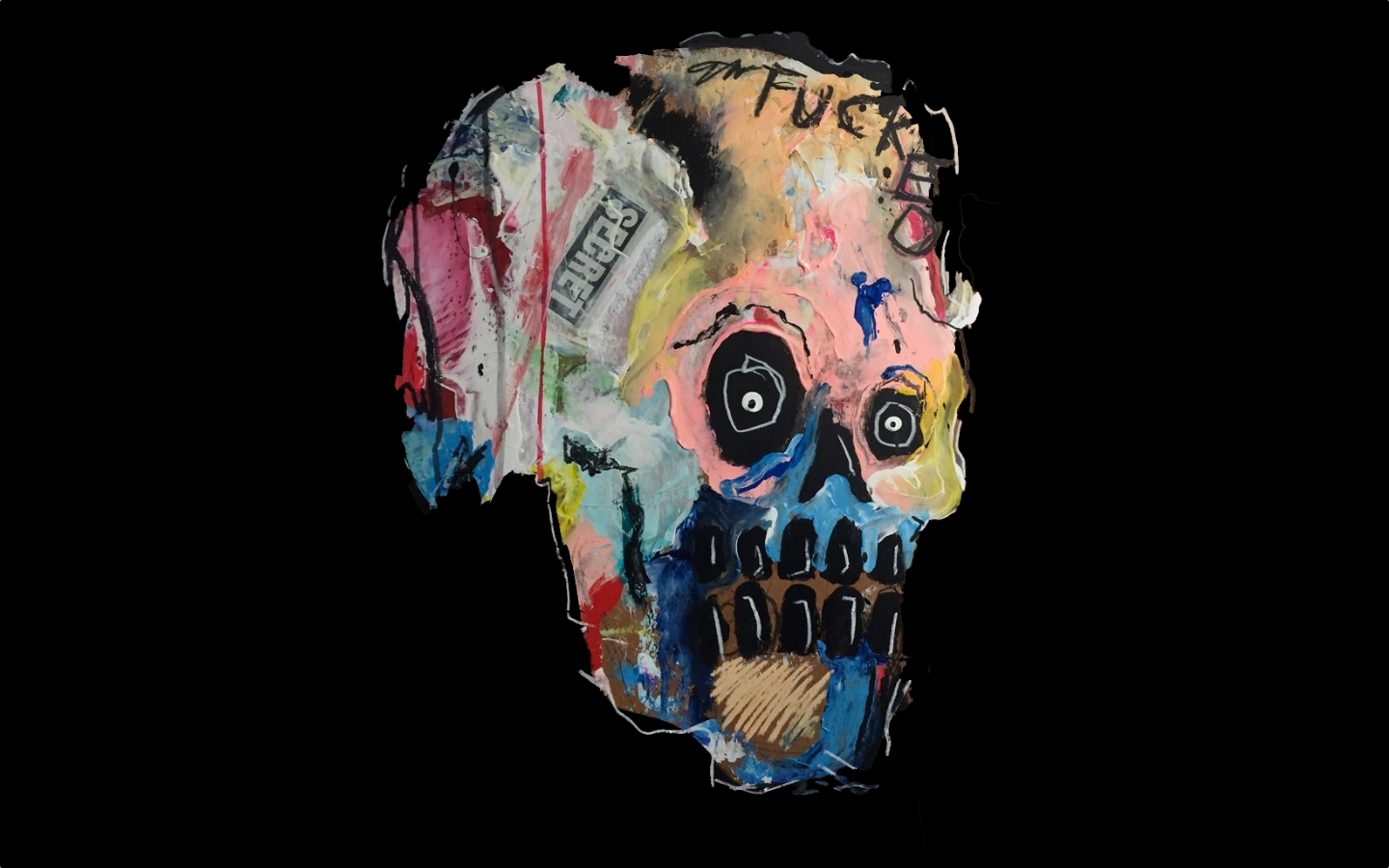 Skull art with "FUCK" and "SECRET" text HD Wallpaper