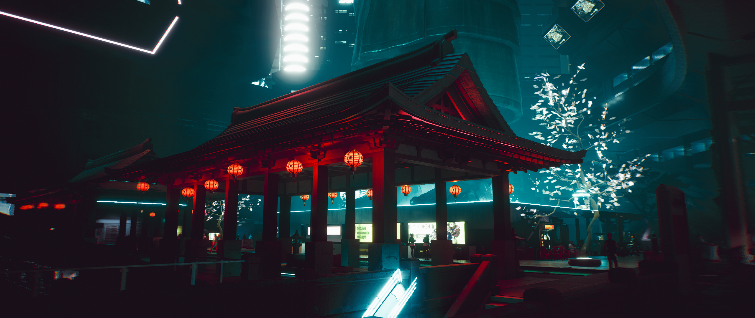 Cyberpunk 2077 screenshot of a Japanese-style building at night HD Wallpaper