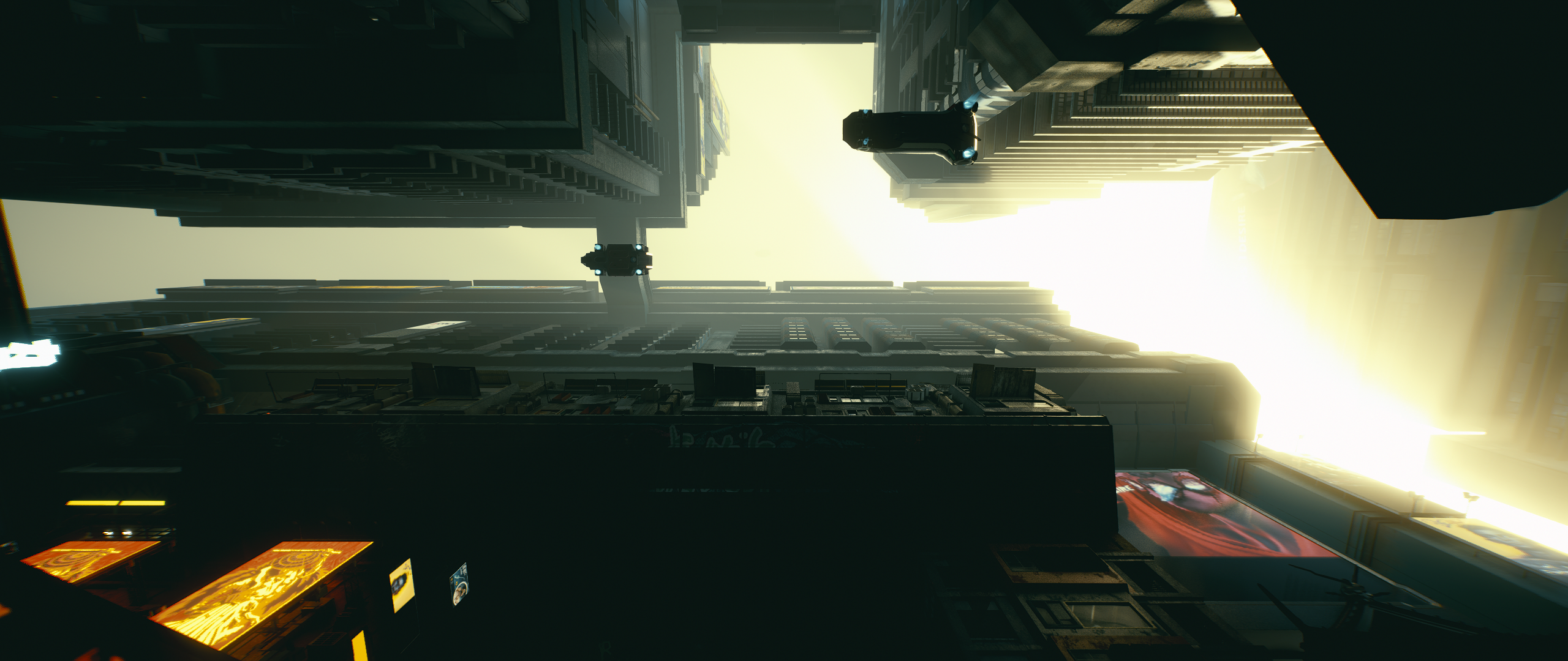 Cyberpunk 2077 cityscape with flying vehicles HD Wallpaper