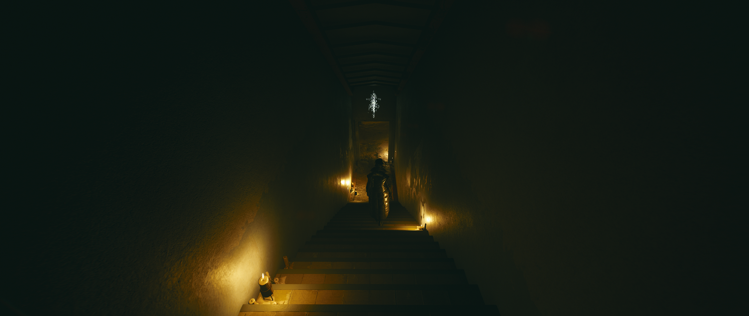 Person walking down stairs in Cyberpunk 2077 HD Wallpaper