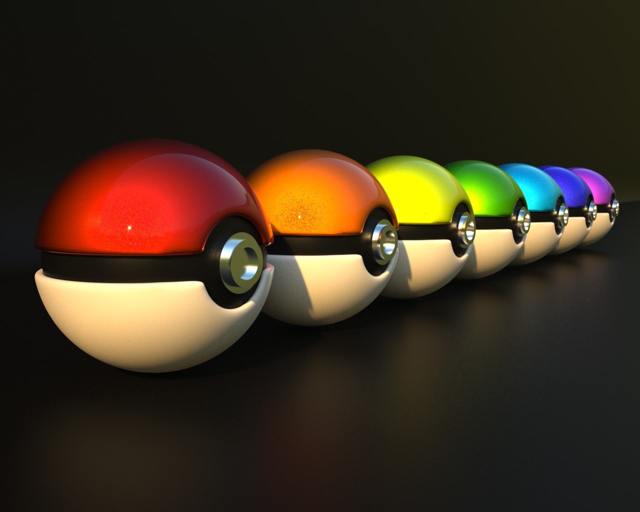 Row of colorful Poké Balls HD Wallpaper