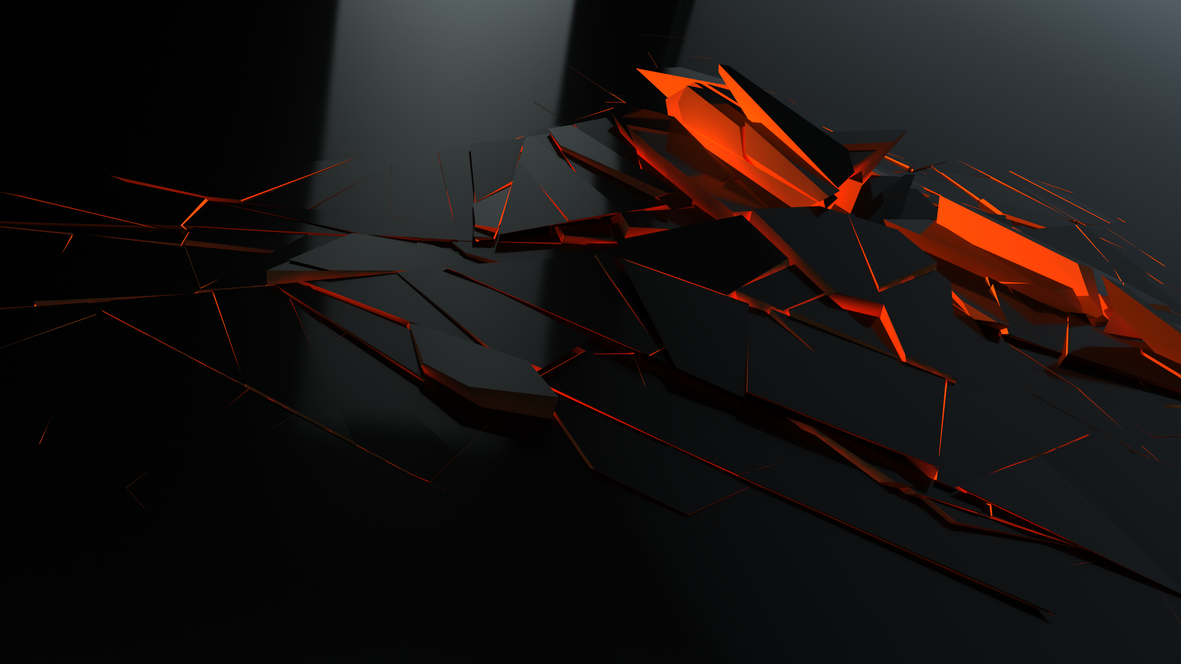 Abstract 3D Render with Orange and Black Geometric Shapes HD Wallpaper