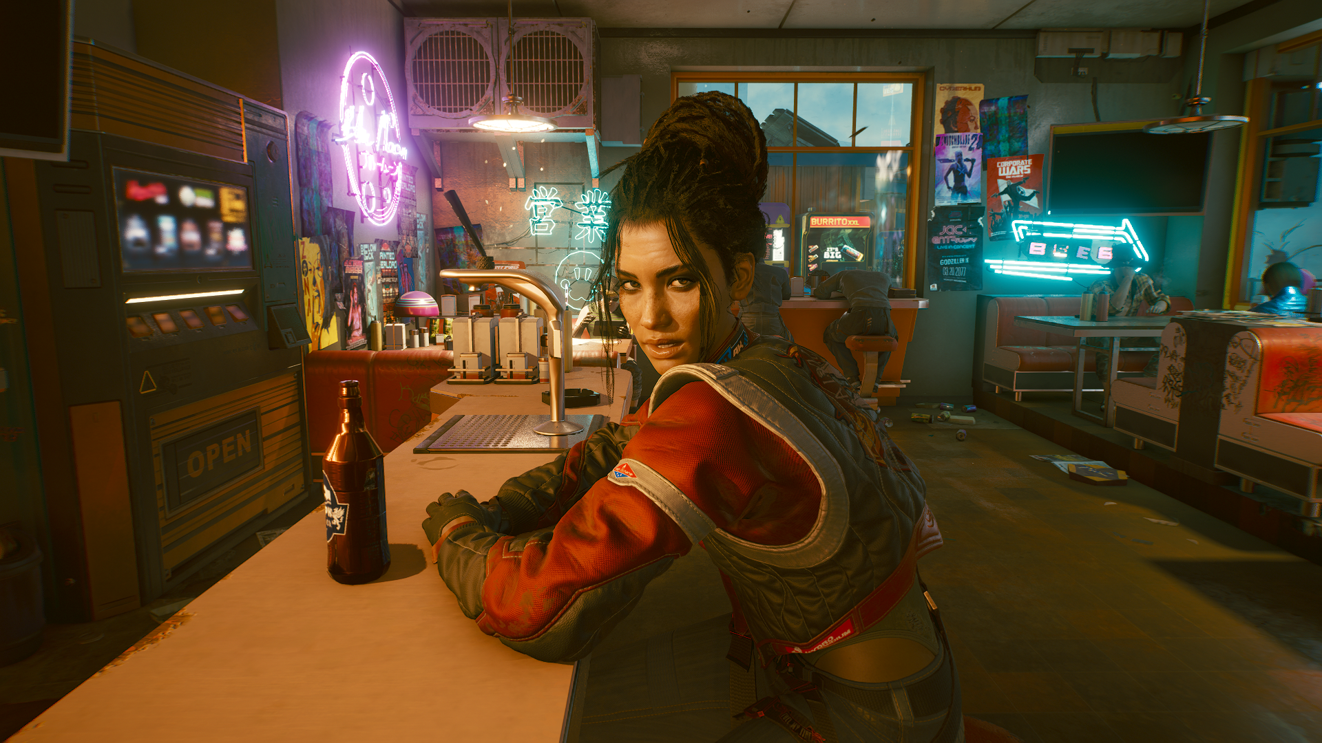 Panam Palmer from Cyberpunk 2077 in a bar HD Wallpaper