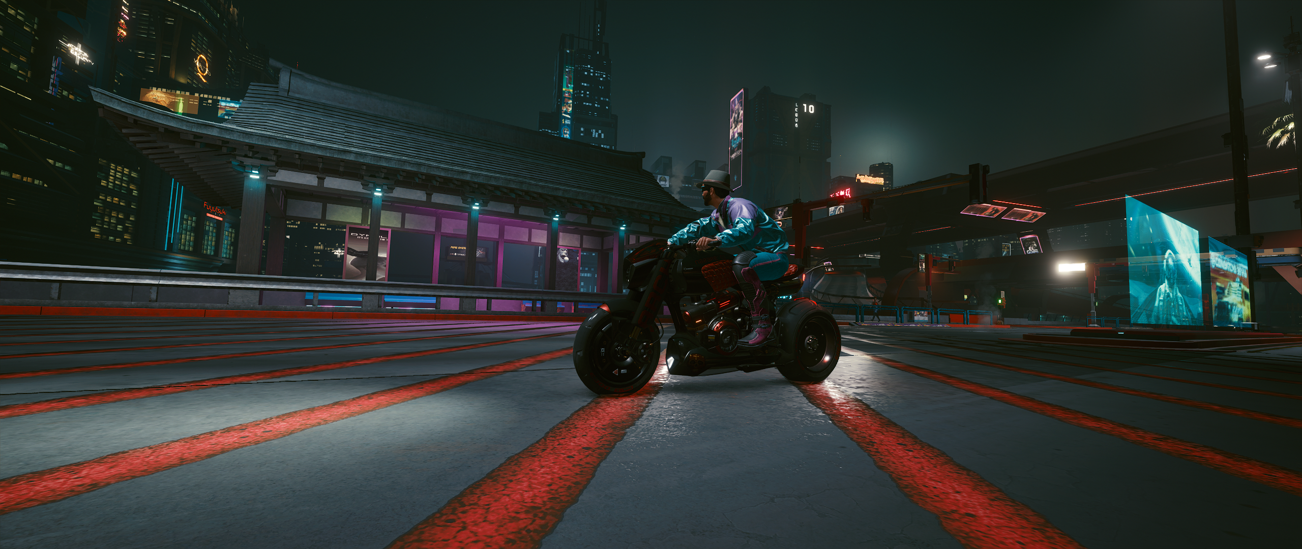 Person riding ARCH Motorcycle in Cyberpunk 2077 city HD Wallpaper