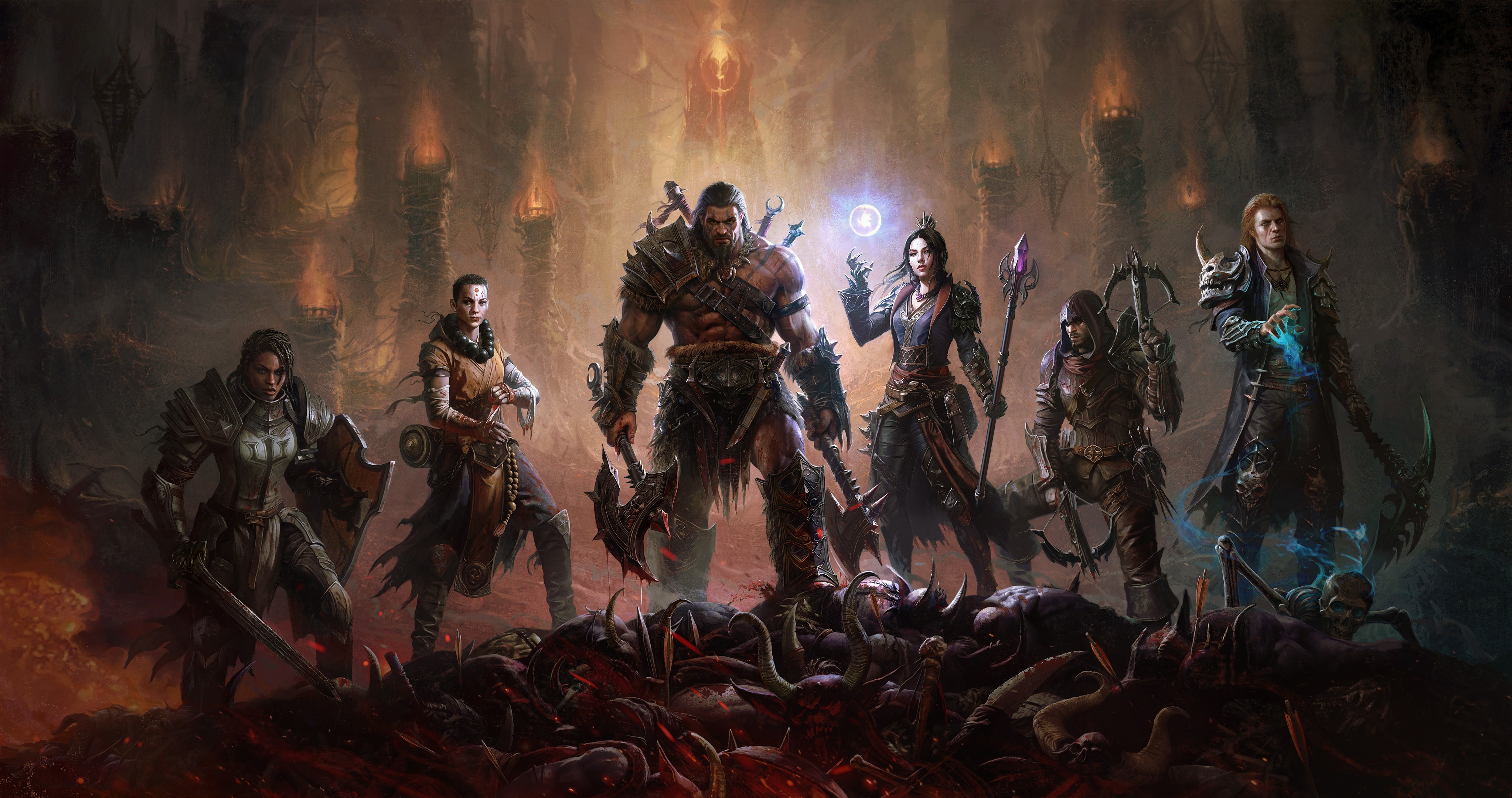 Diablo Immortal: A Group of Heroes Standing Over Fallen Foes HD Wallpaper