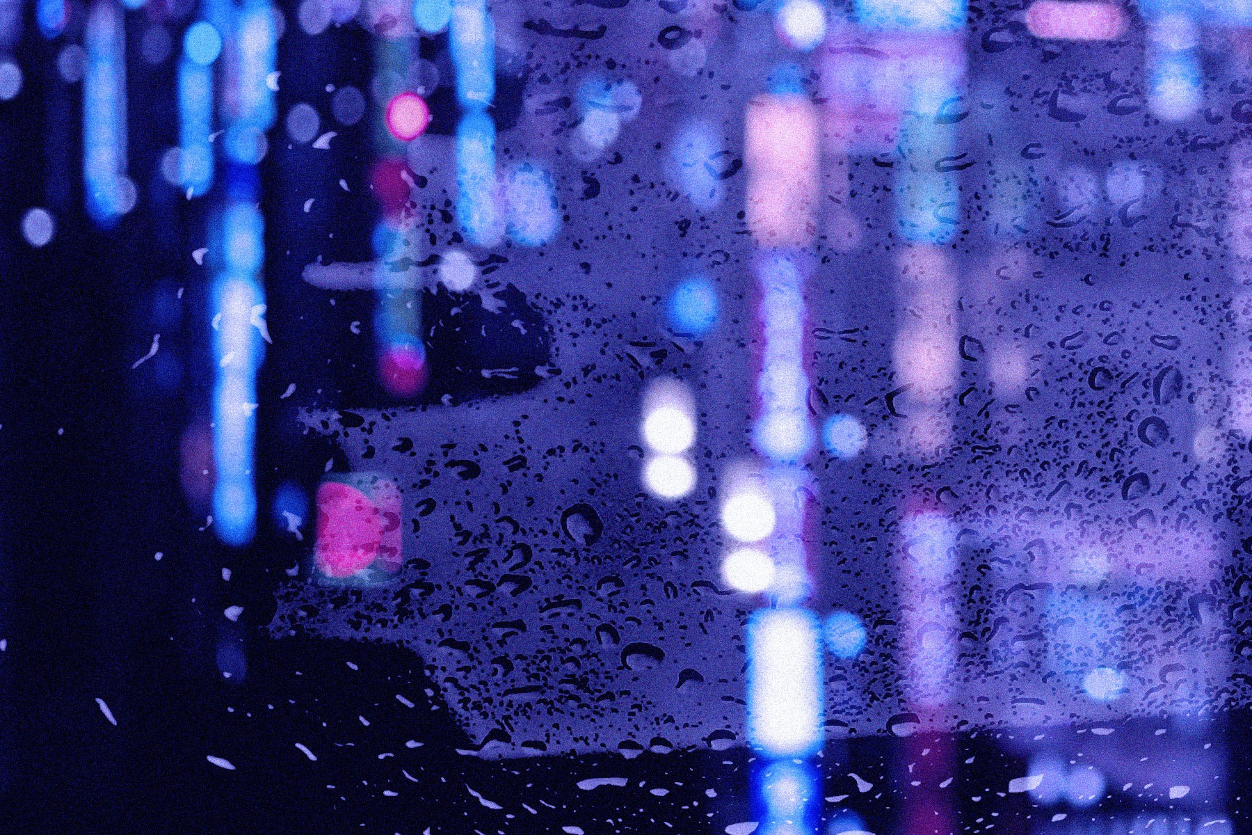 Abstract blue and pink bokeh lights on wet glass HD Wallpaper