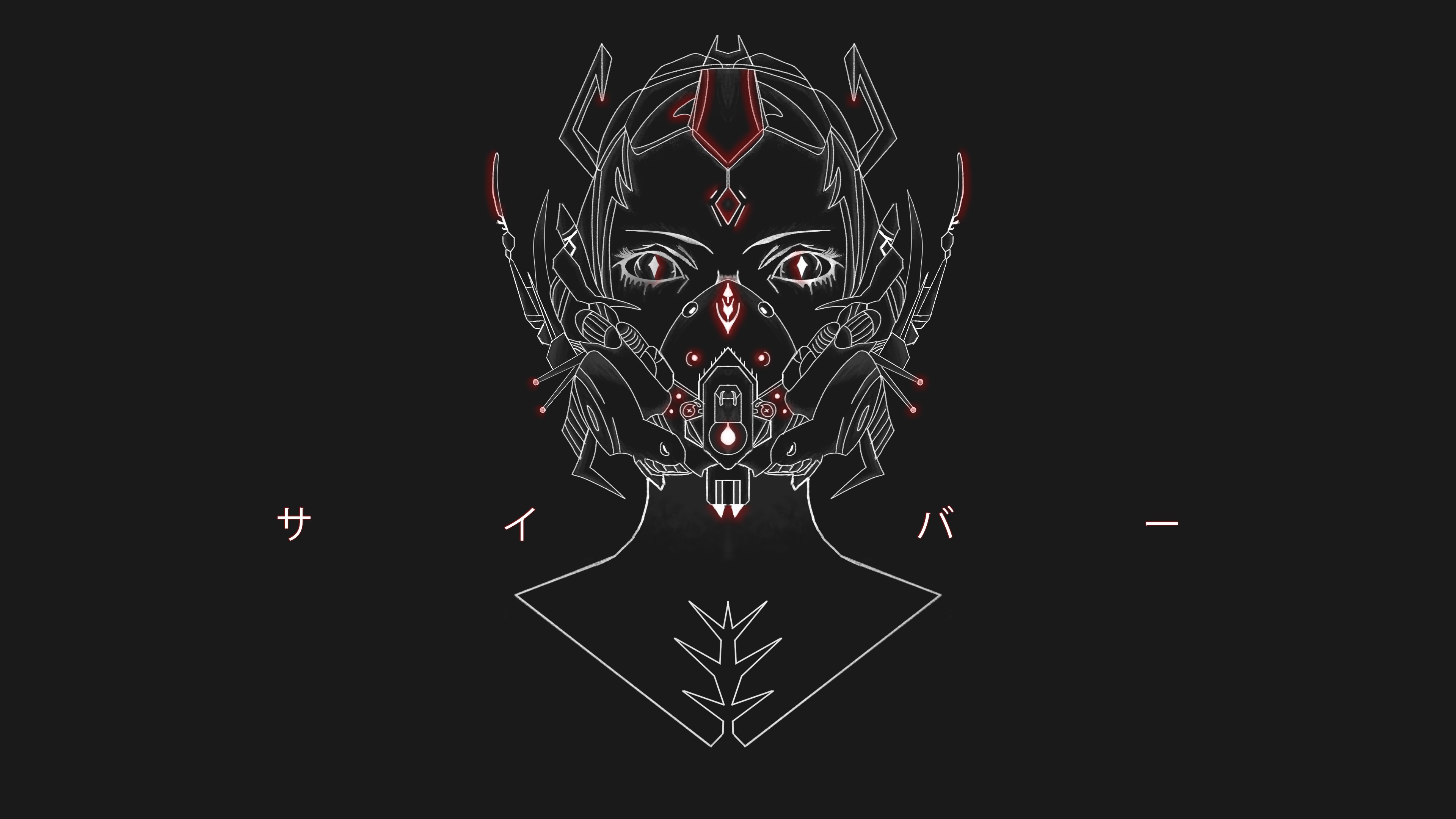 Cyberpunk cyborg with mask and red accents HD Wallpaper