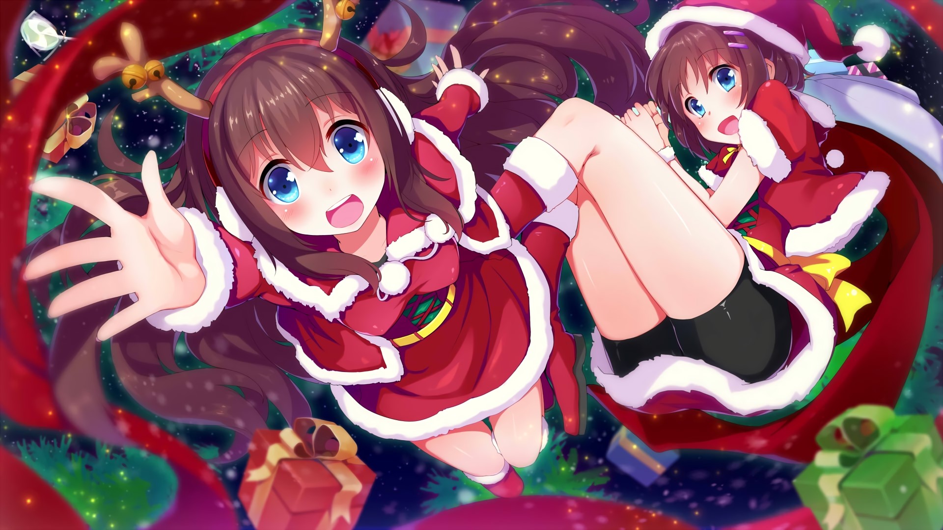 Santa Girl in Red Costume with Blue Eyes HD Wallpaper