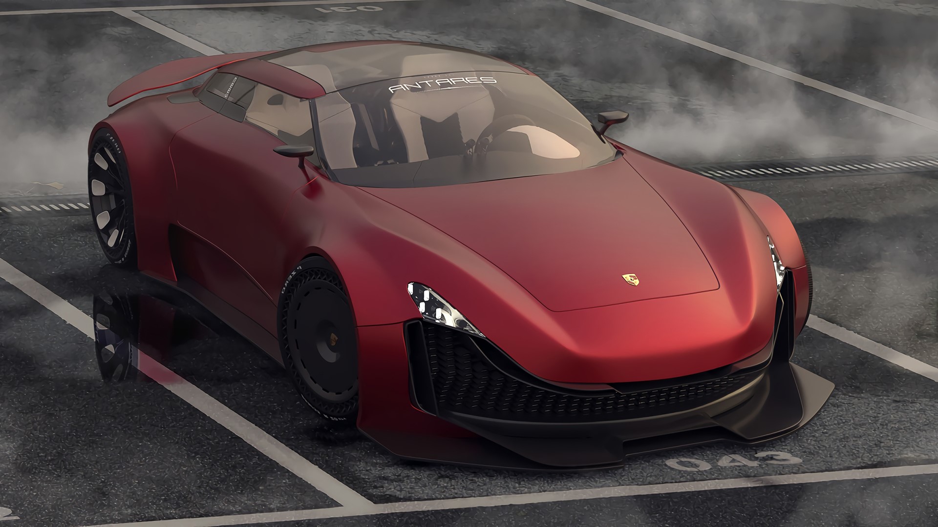 Red Antares Sports Car in Smoke HD Wallpaper