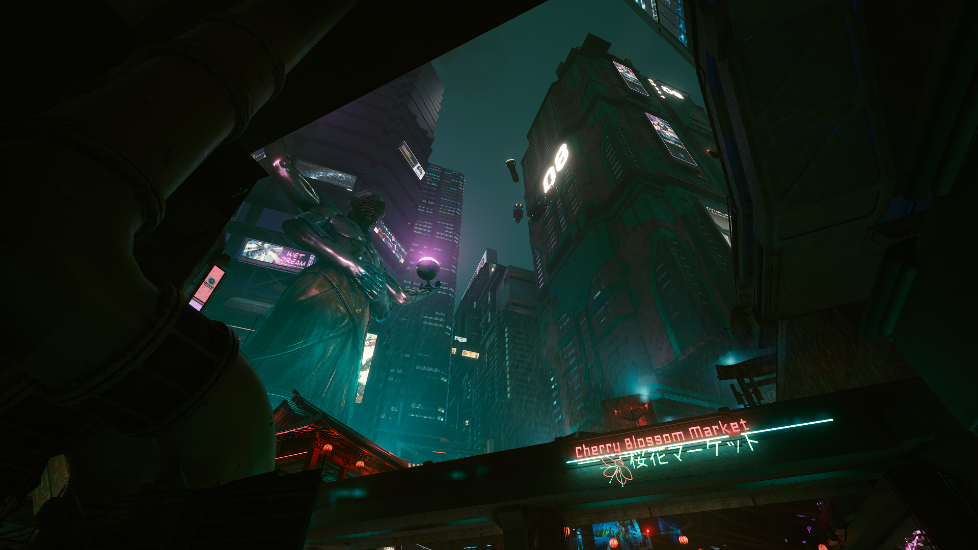 Cyberpunk 2077 Cherry Blossom Market cityscape HD Wallpaper
