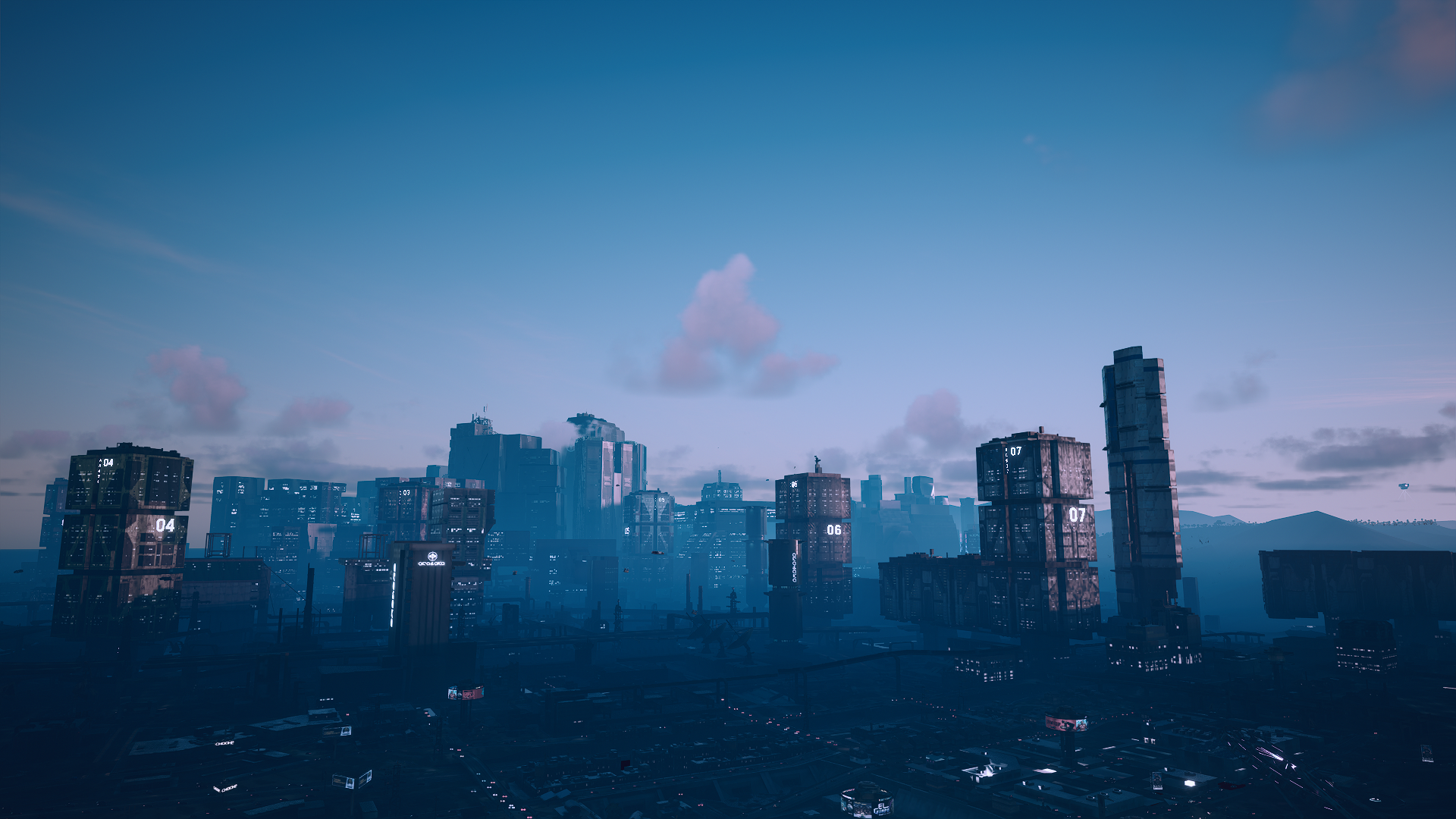 Cyberpunk 2077 cityscape at dusk HD Wallpaper