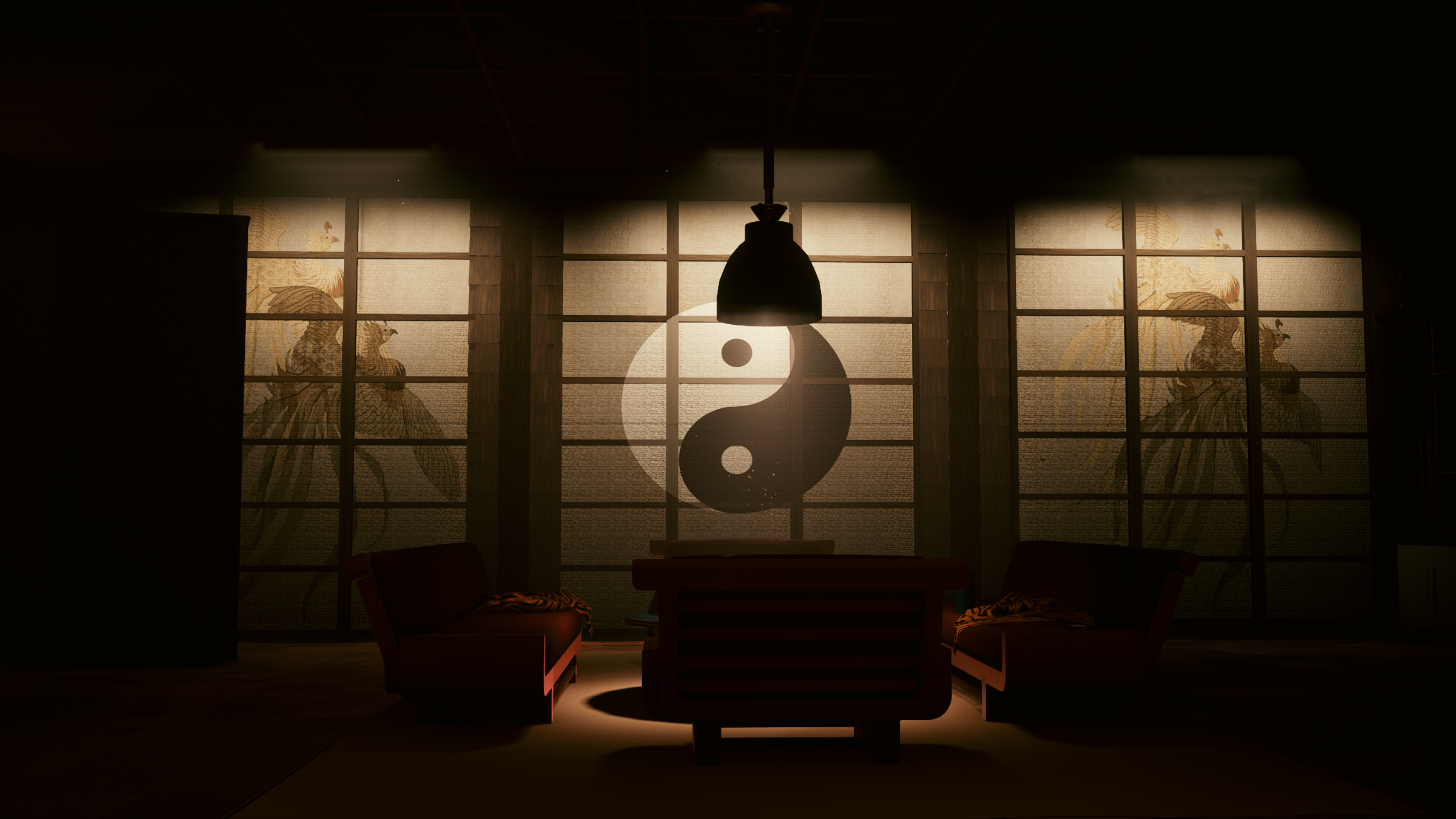 Cyberpunk 2077 Japanese Room with Ying Yang HD Wallpaper