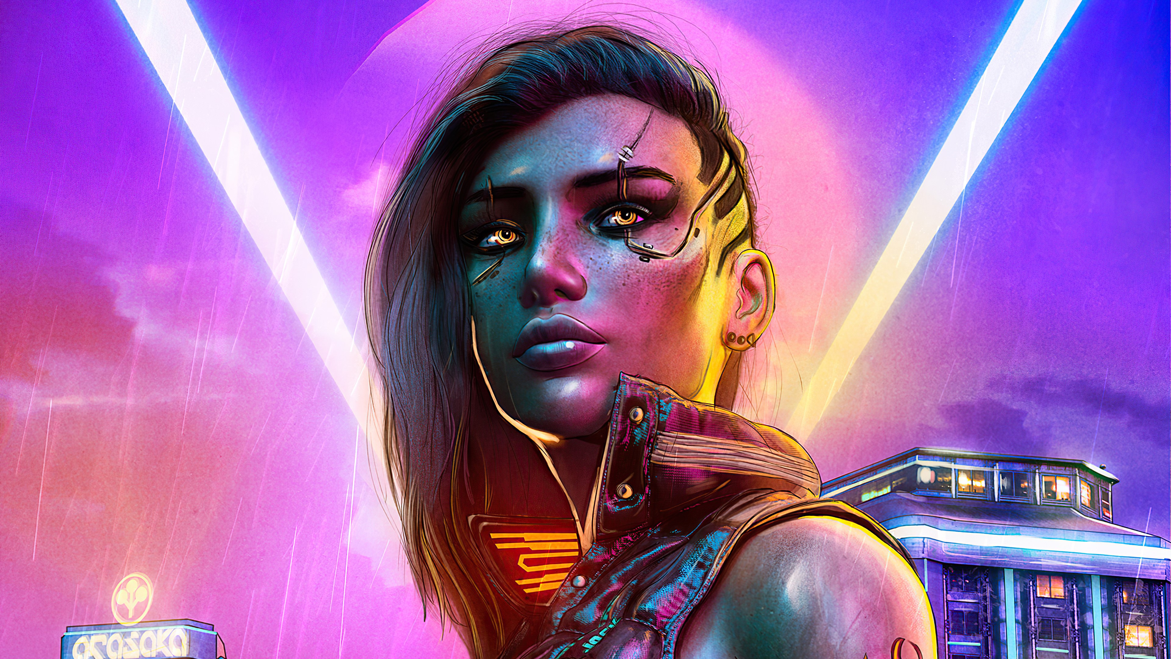 Cyberpunk 2077 character with neon lights HD Wallpaper
