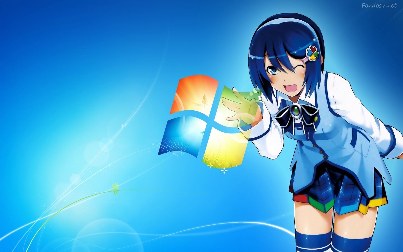 Anime girl with Windows logo HD Wallpaper