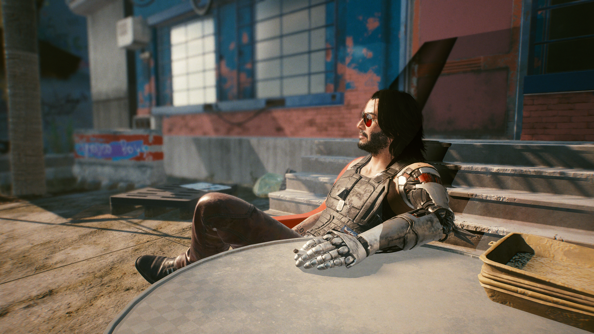 Johnny Silverhand from Cyberpunk 2077 sitting at a table HD Wallpaper