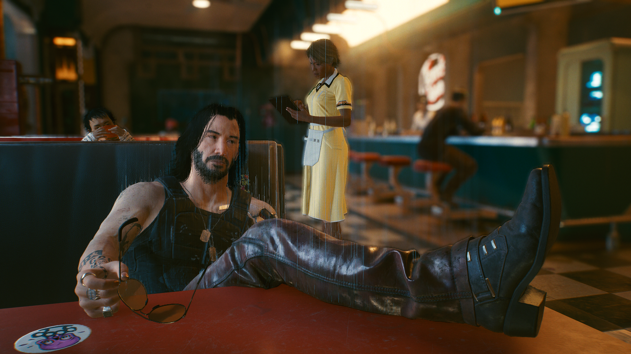 Johnny Silverhand from Cyberpunk 2077 in a diner HD Wallpaper