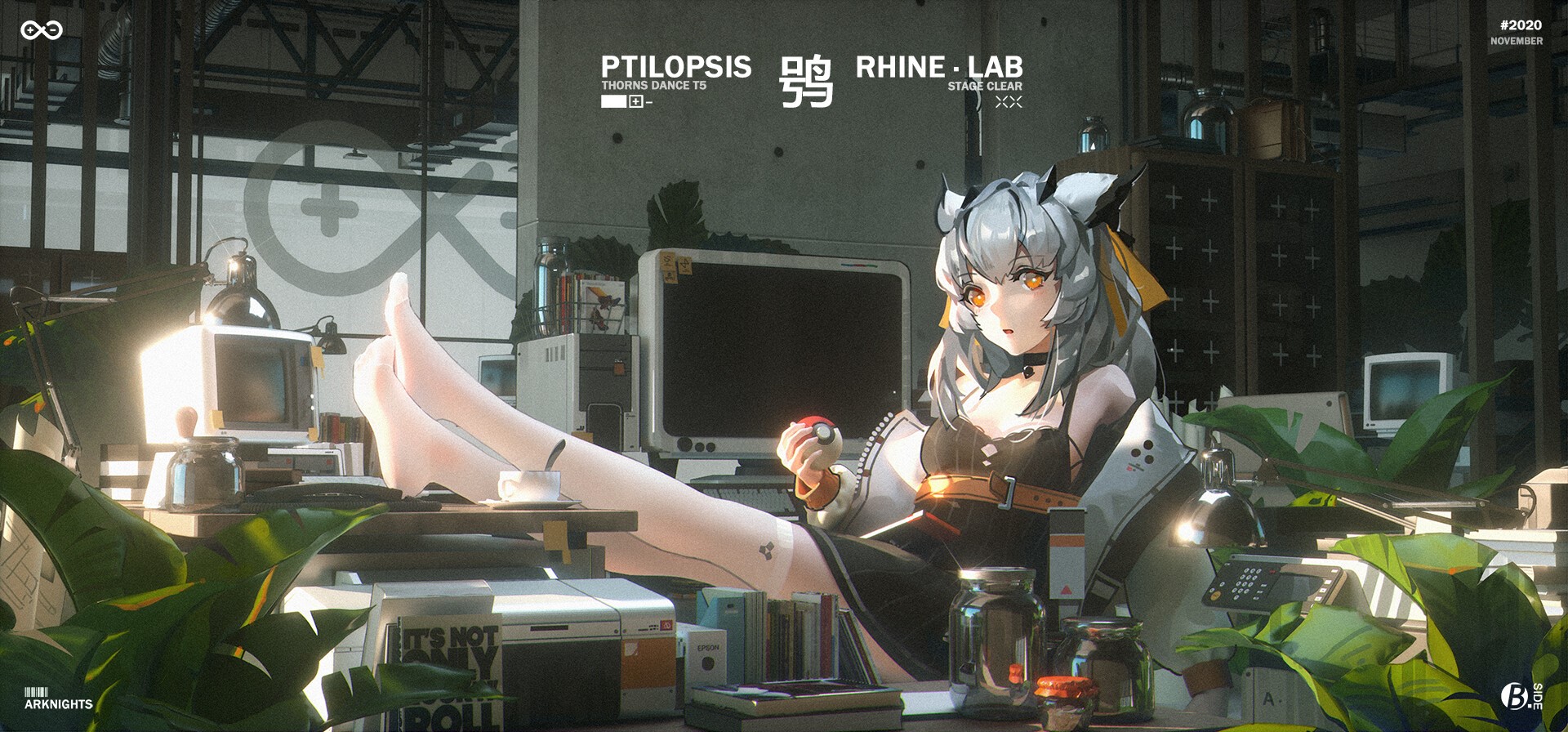 Ptilopsis from Arknights in a lab HD Wallpaper