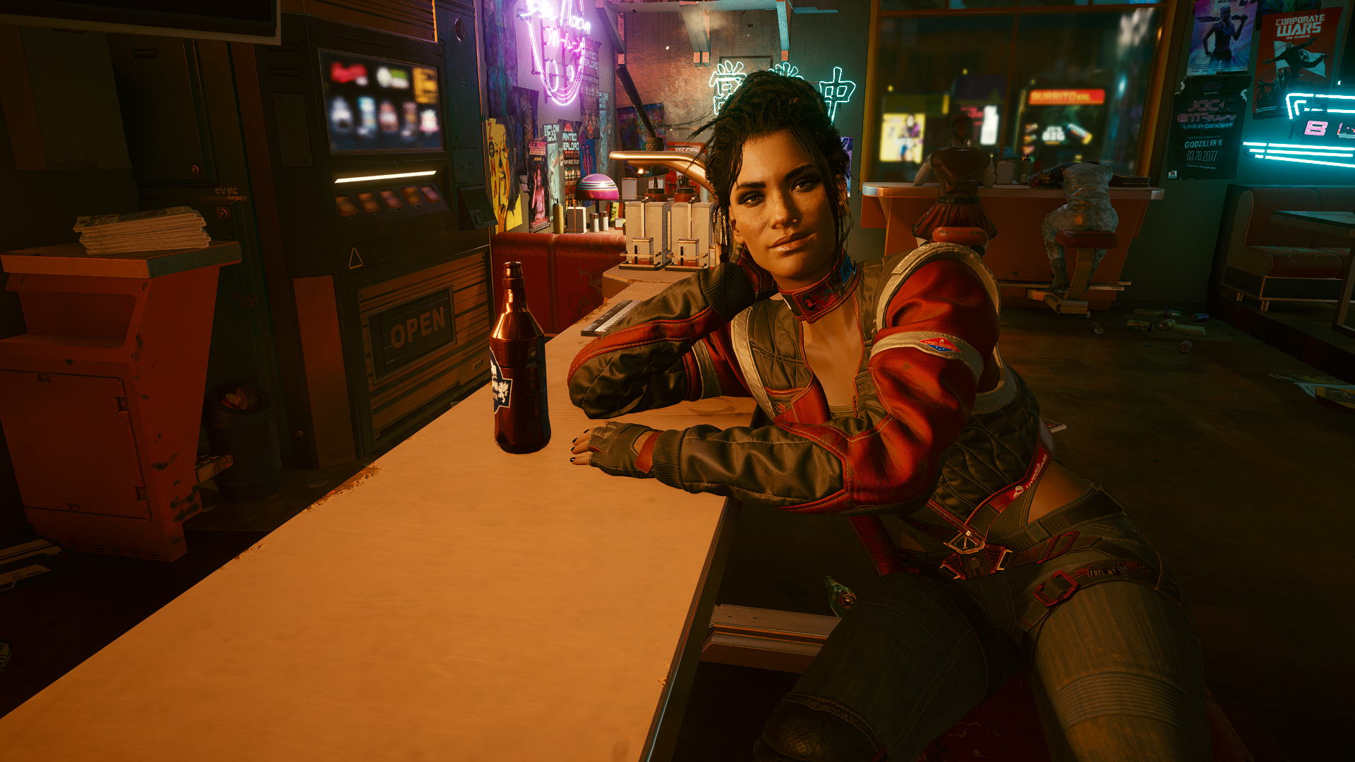Panam Palmer from Cyberpunk 2077 at a bar HD Wallpaper