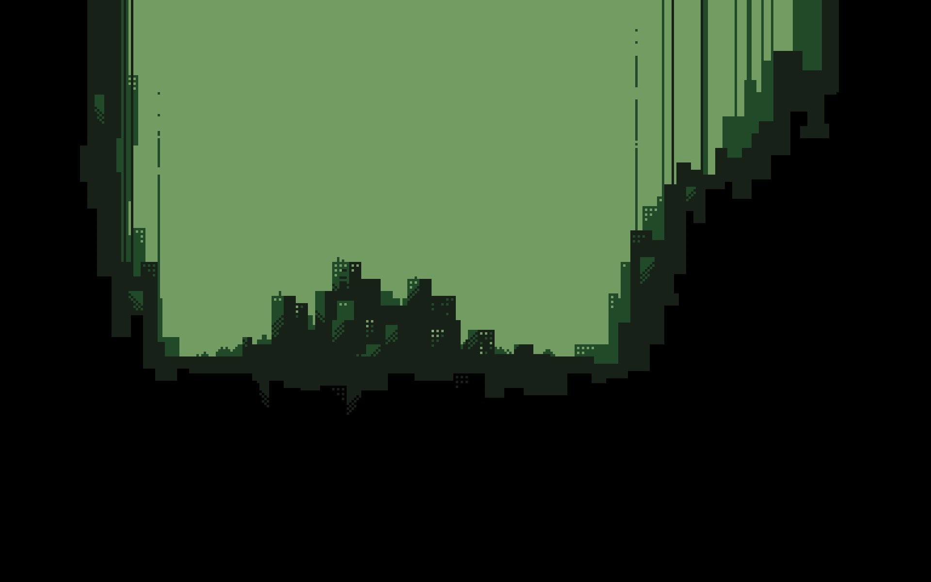 Pixelated cityscape with green sky HD Wallpaper