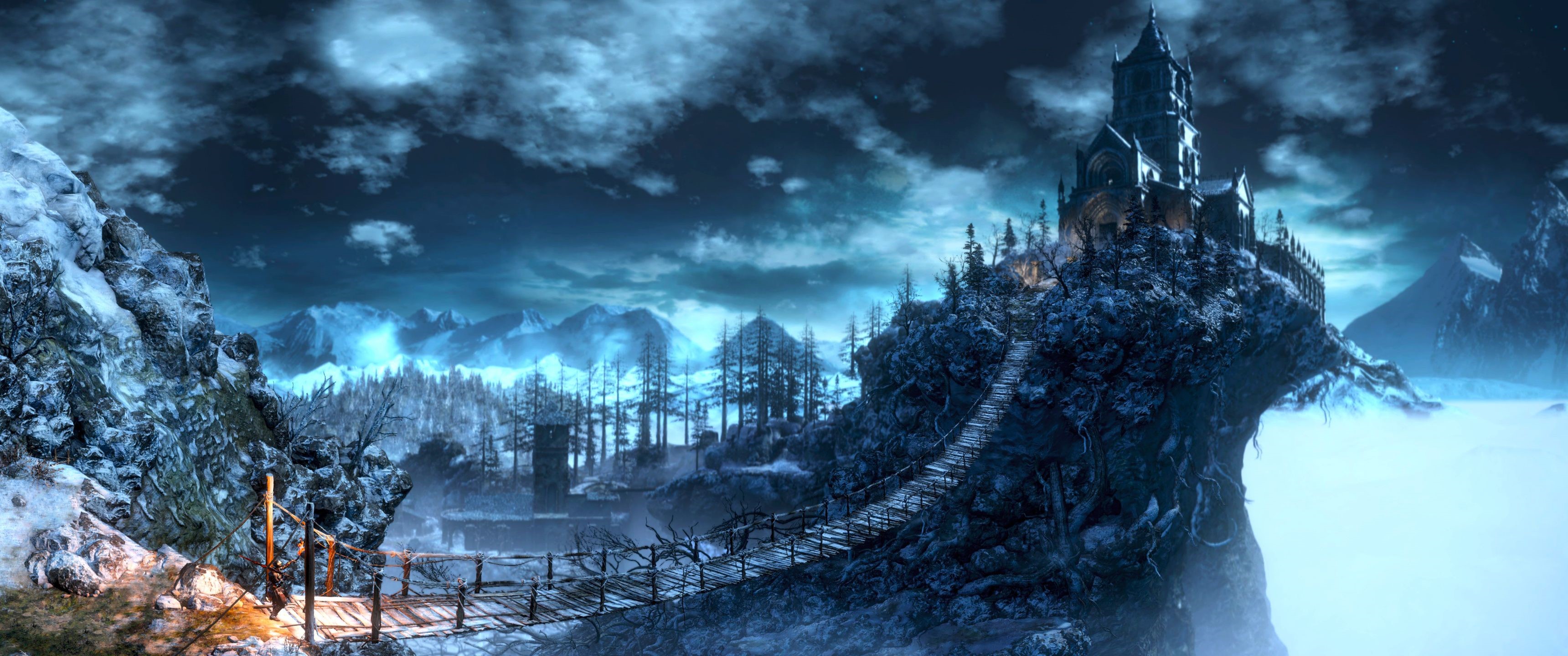 Dark Souls 3 Ultrawide Castle on Snowy Cliff HD Wallpaper