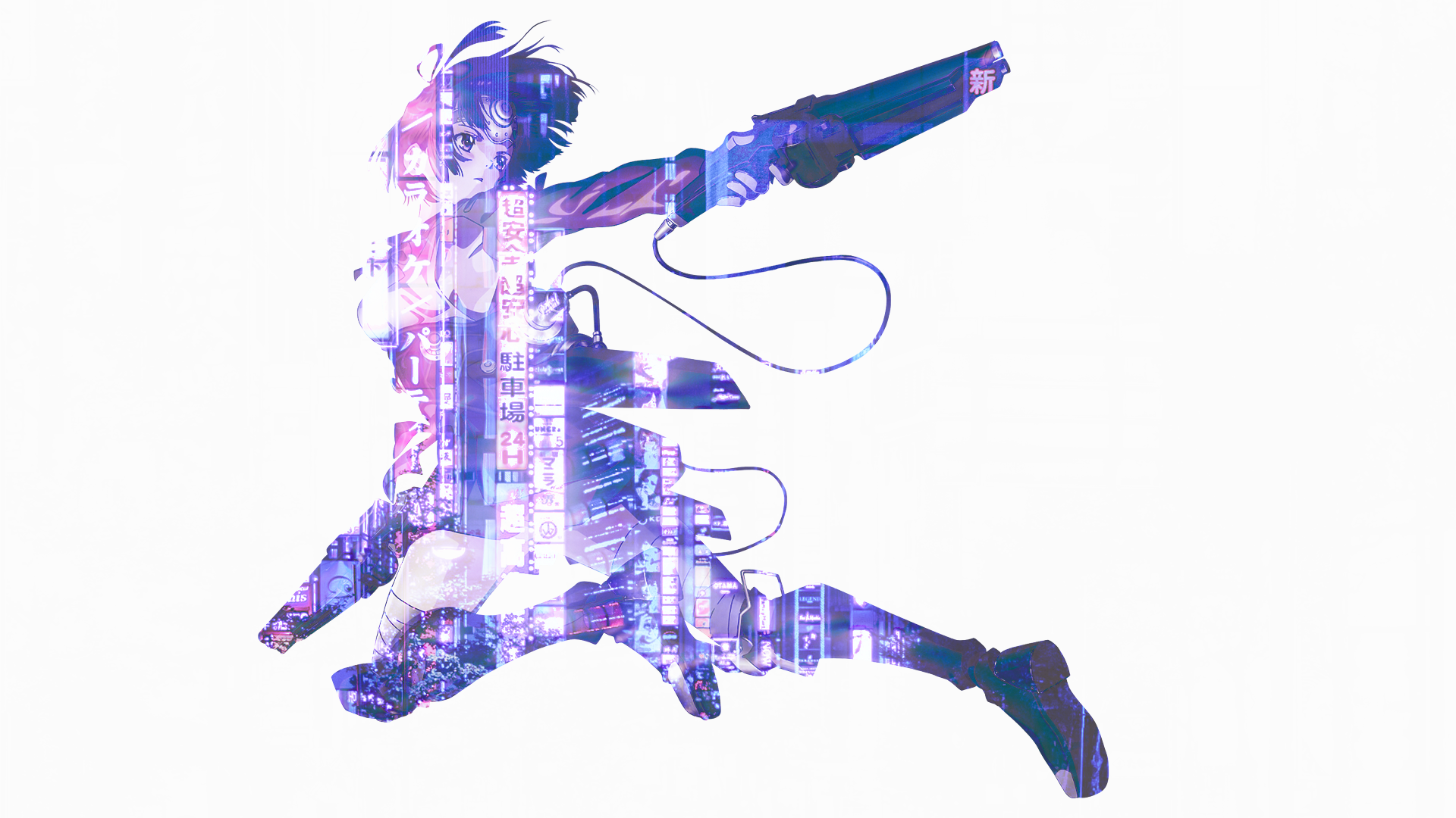 Mumei from Koutetsujou no Kabaneri with neon city overlay HD Wallpaper