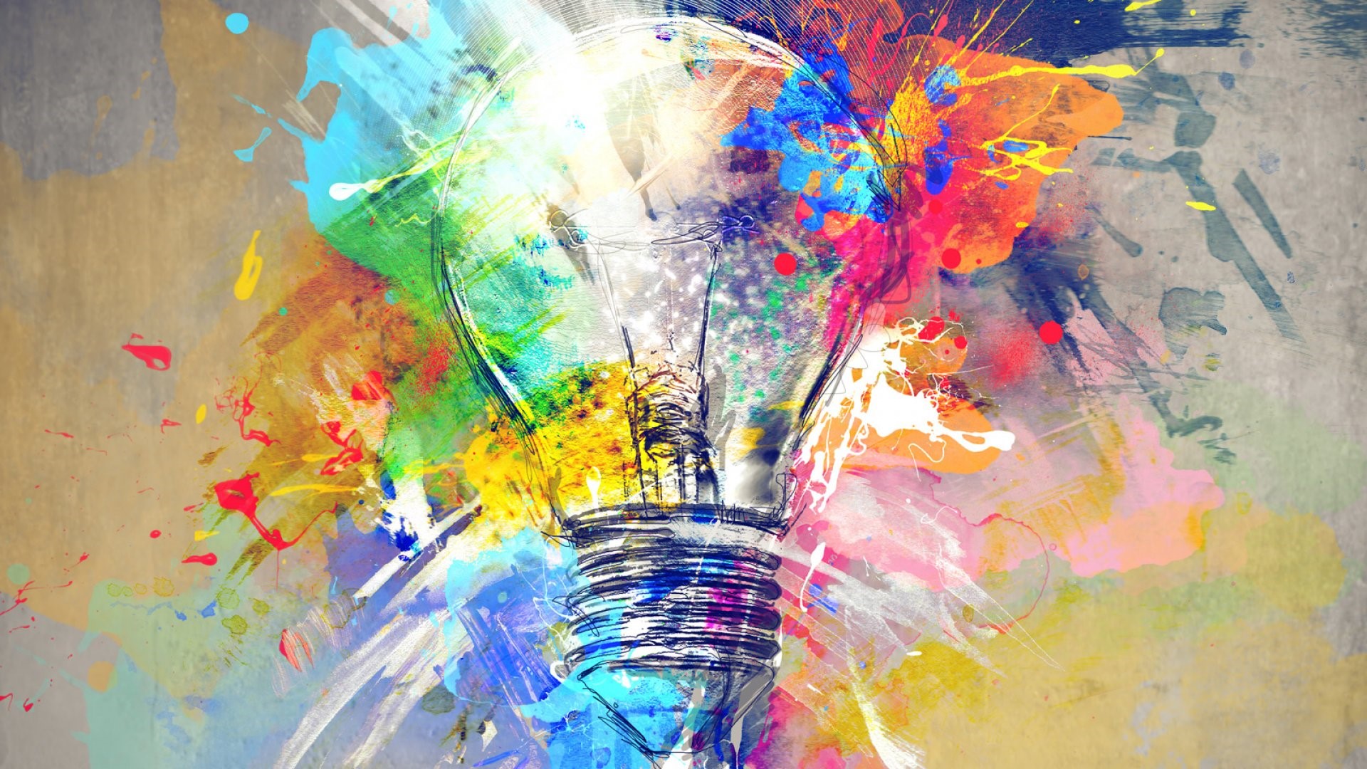 Abstract light bulb with colorful paint splatters HD Wallpaper