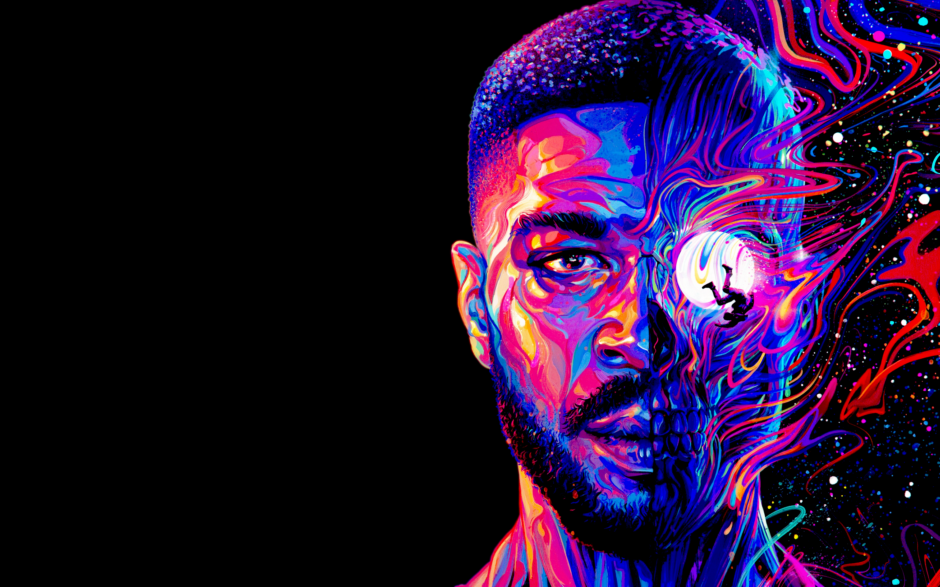 Kid Cudi portrait with colorful abstract elements HD Wallpaper