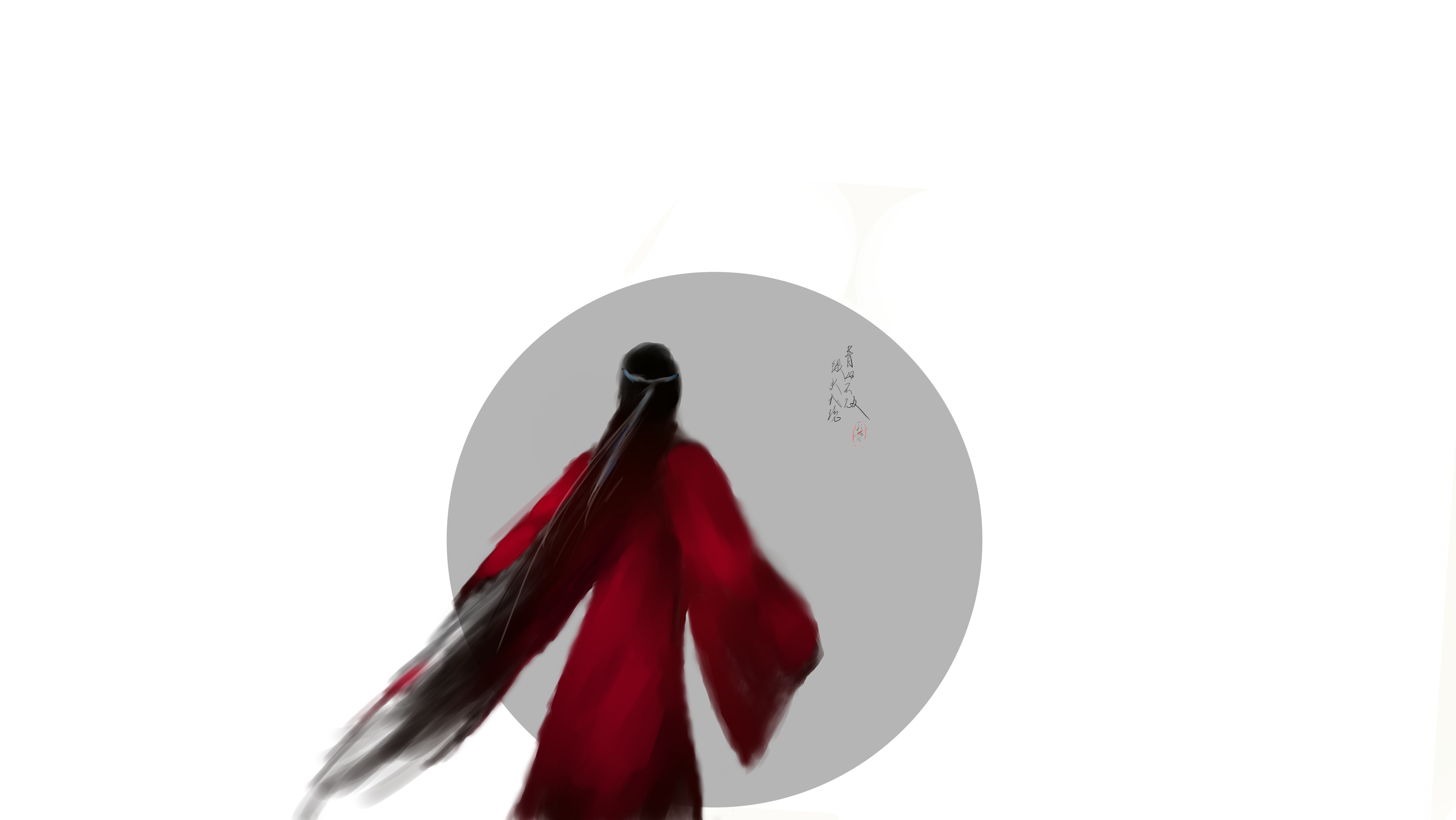 Person in Chinese clothing in front of a circle HD Wallpaper