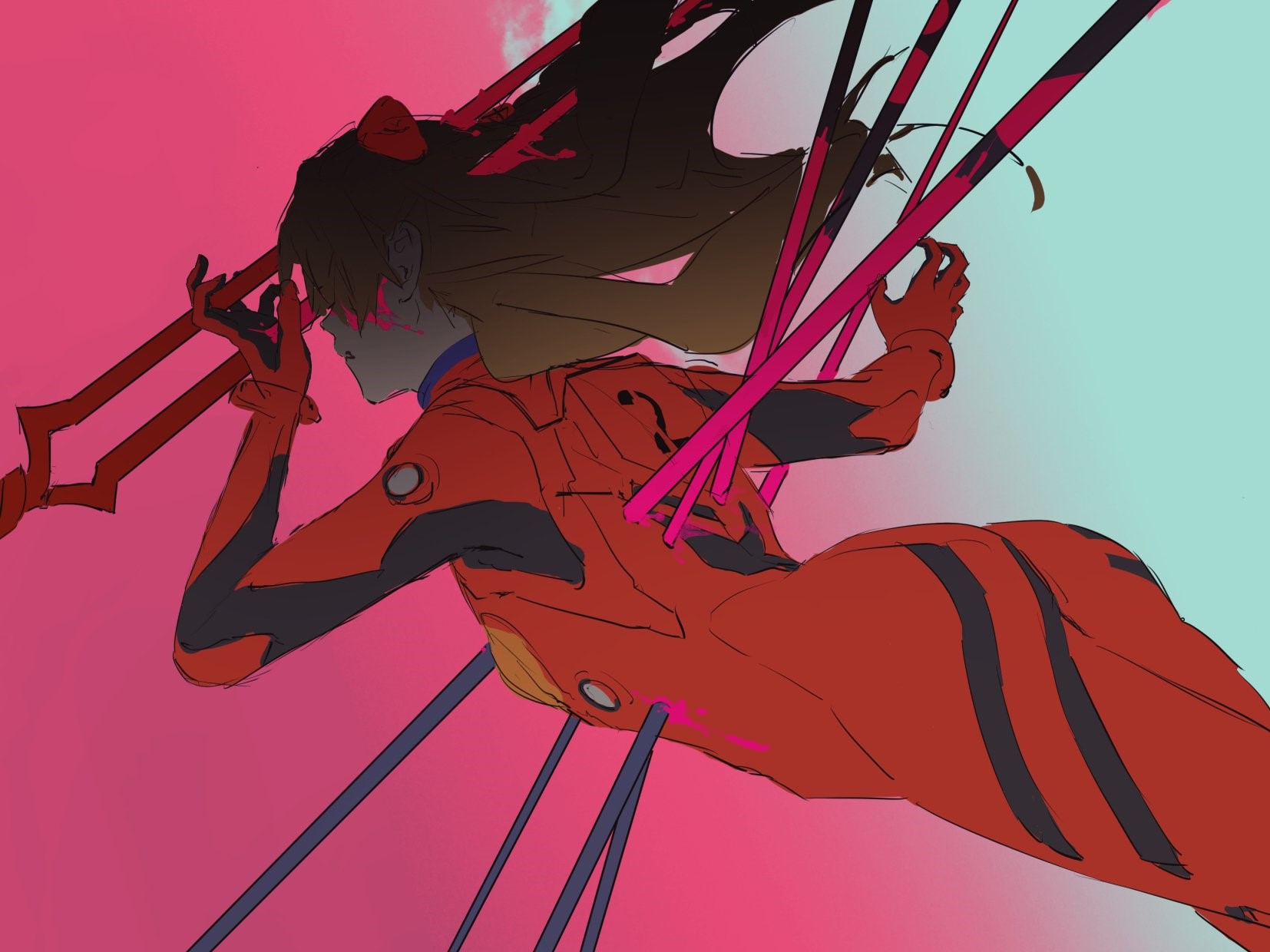 Asuka Langley Soryu from Neon Genesis Evangelion with Spear of Longinus HD Wallpaper