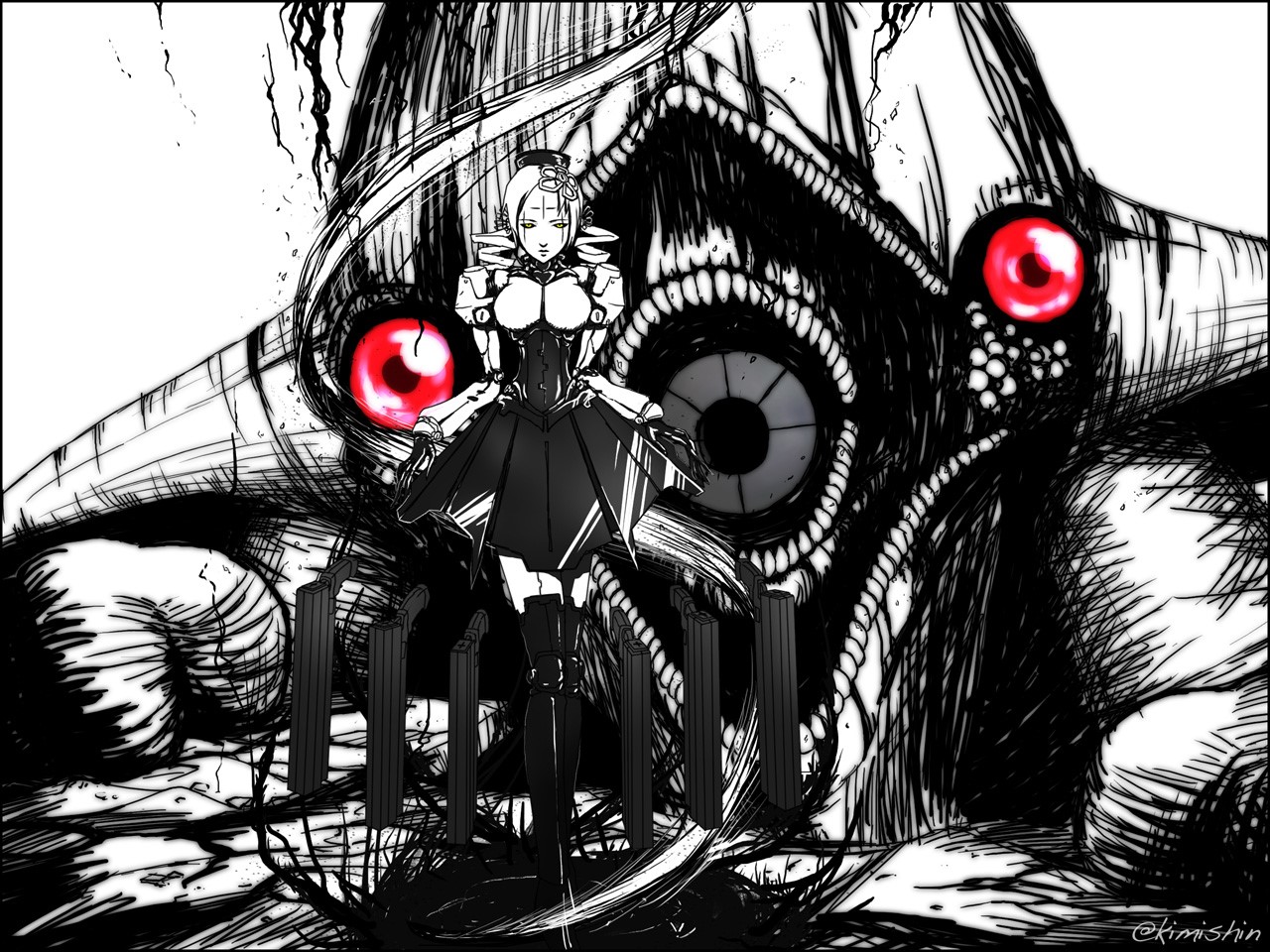 Sanakan from Blame! with a large creature HD Wallpaper