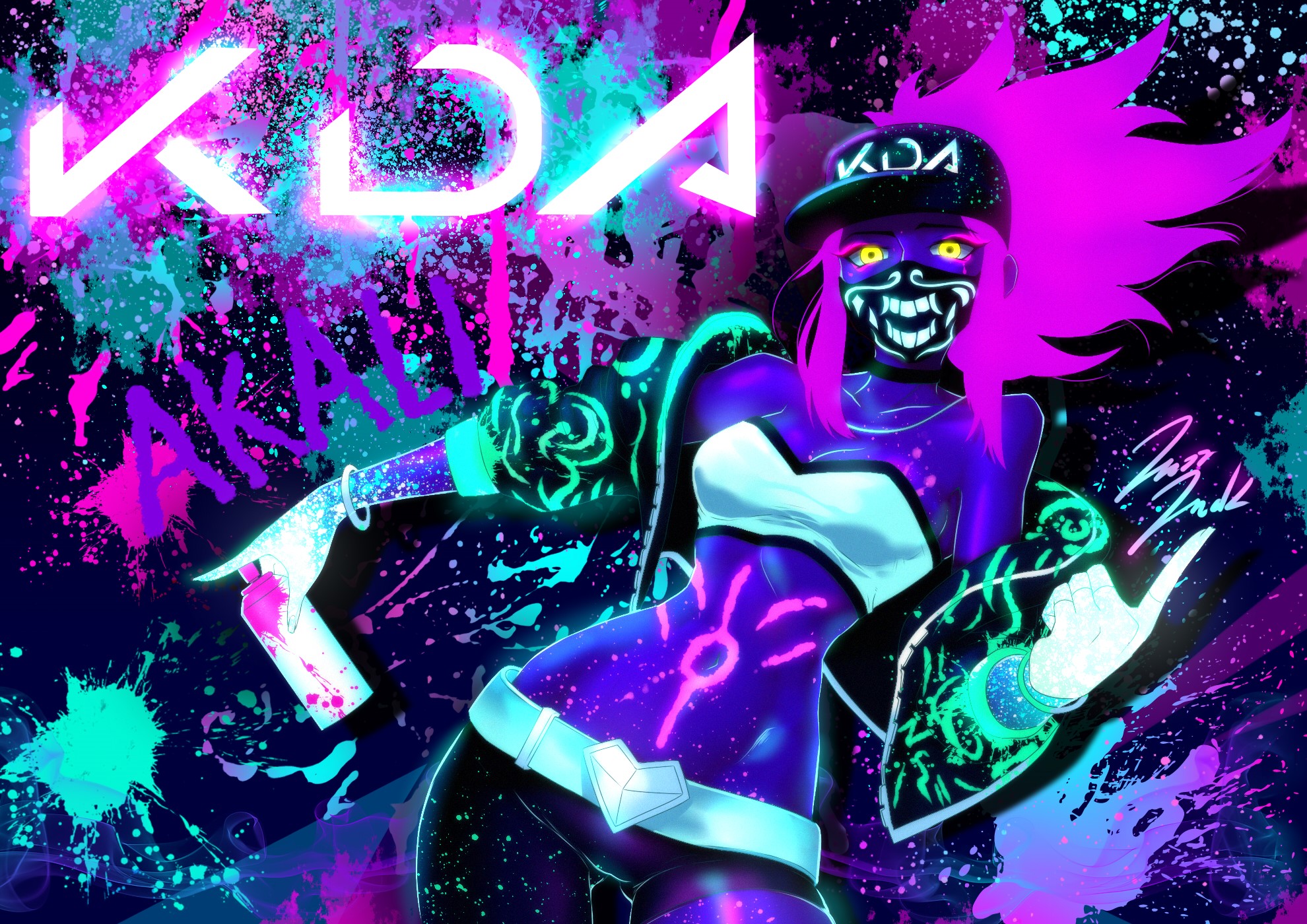 Akali from League of Legends KDA neon art HD Wallpaper