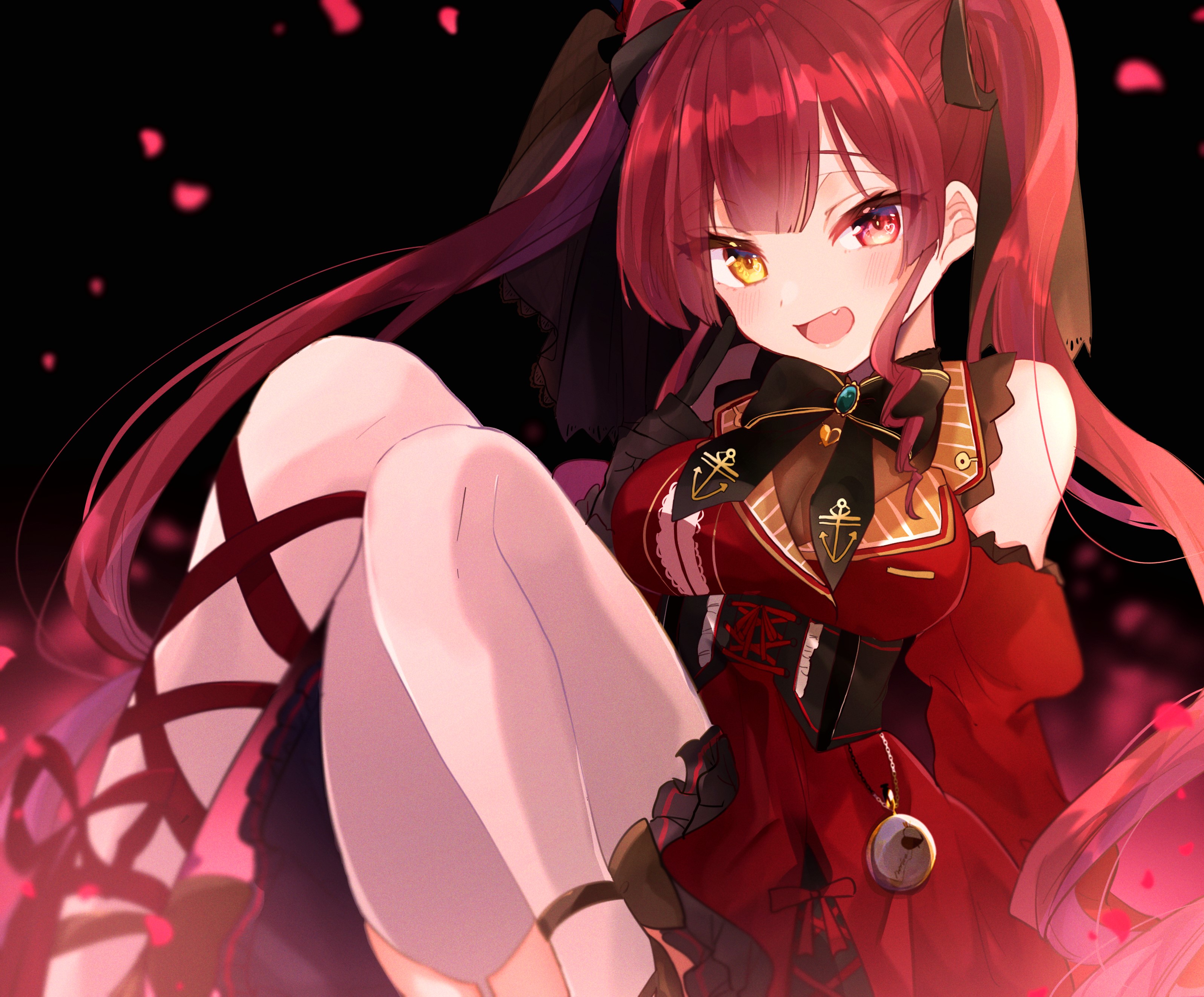 Houshou Marine from Hololive with heterochromia and fangs HD Wallpaper