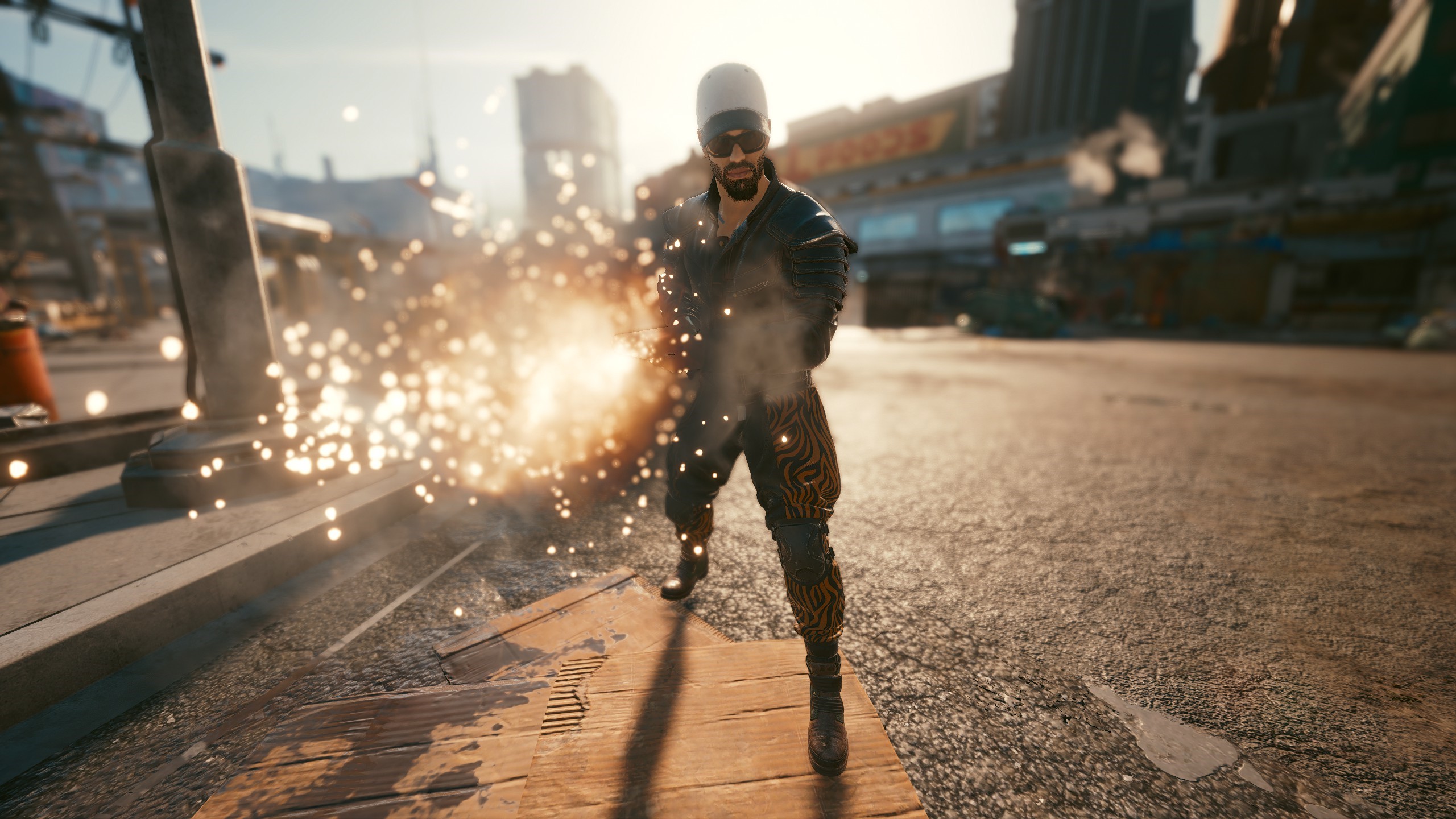Man firing a gun in Cyberpunk 2077 HD Wallpaper