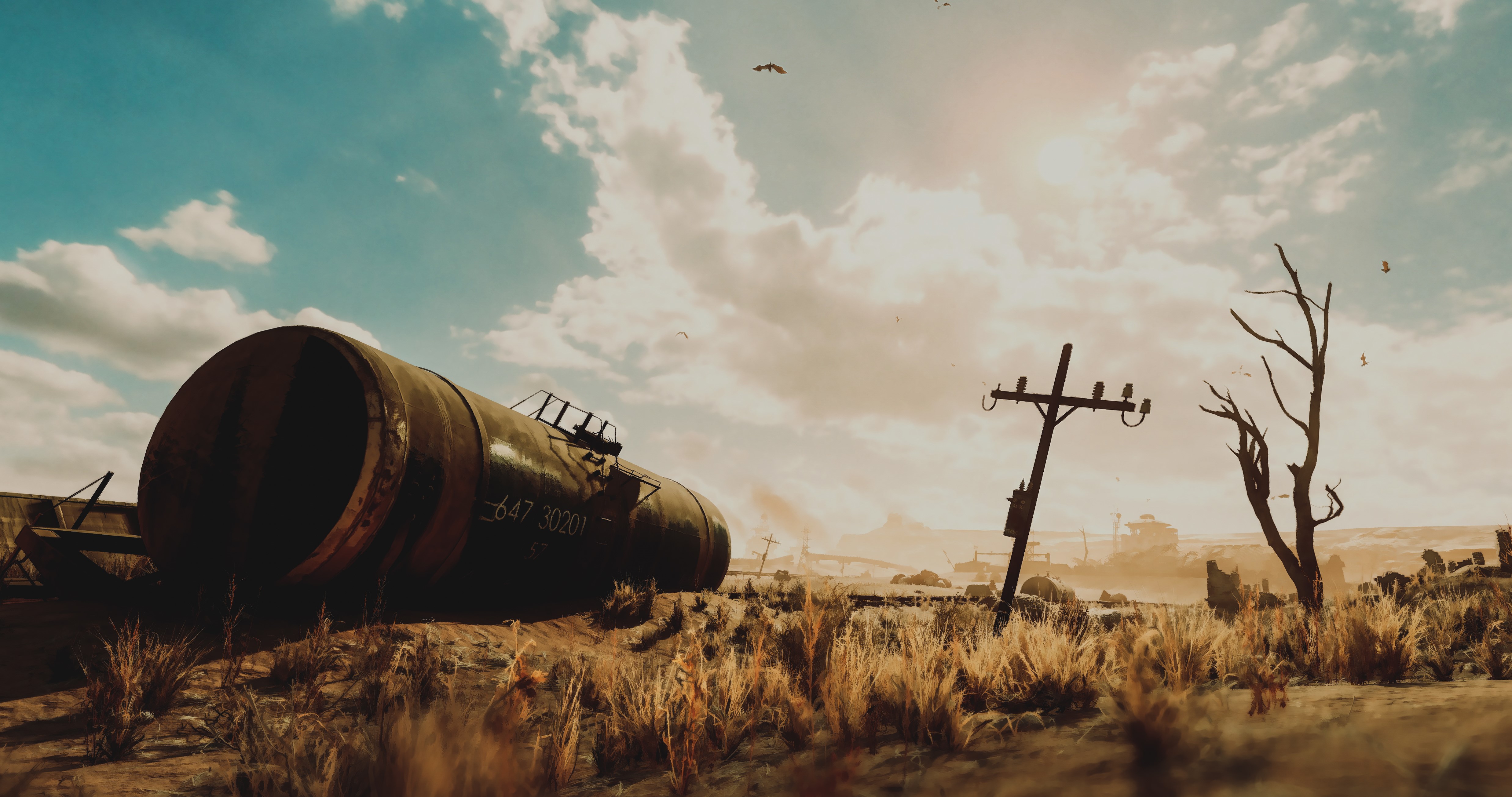 4K Metro Exodus train wreck in apocalyptic landscape HD Wallpaper