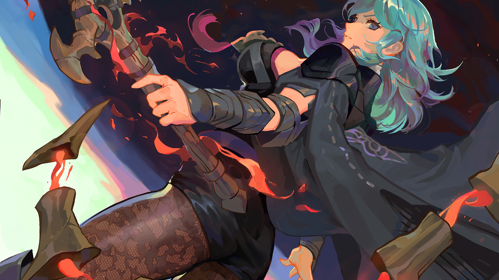 Byleth from Fire Emblem Three Houses with Aqua Hair HD Wallpaper
