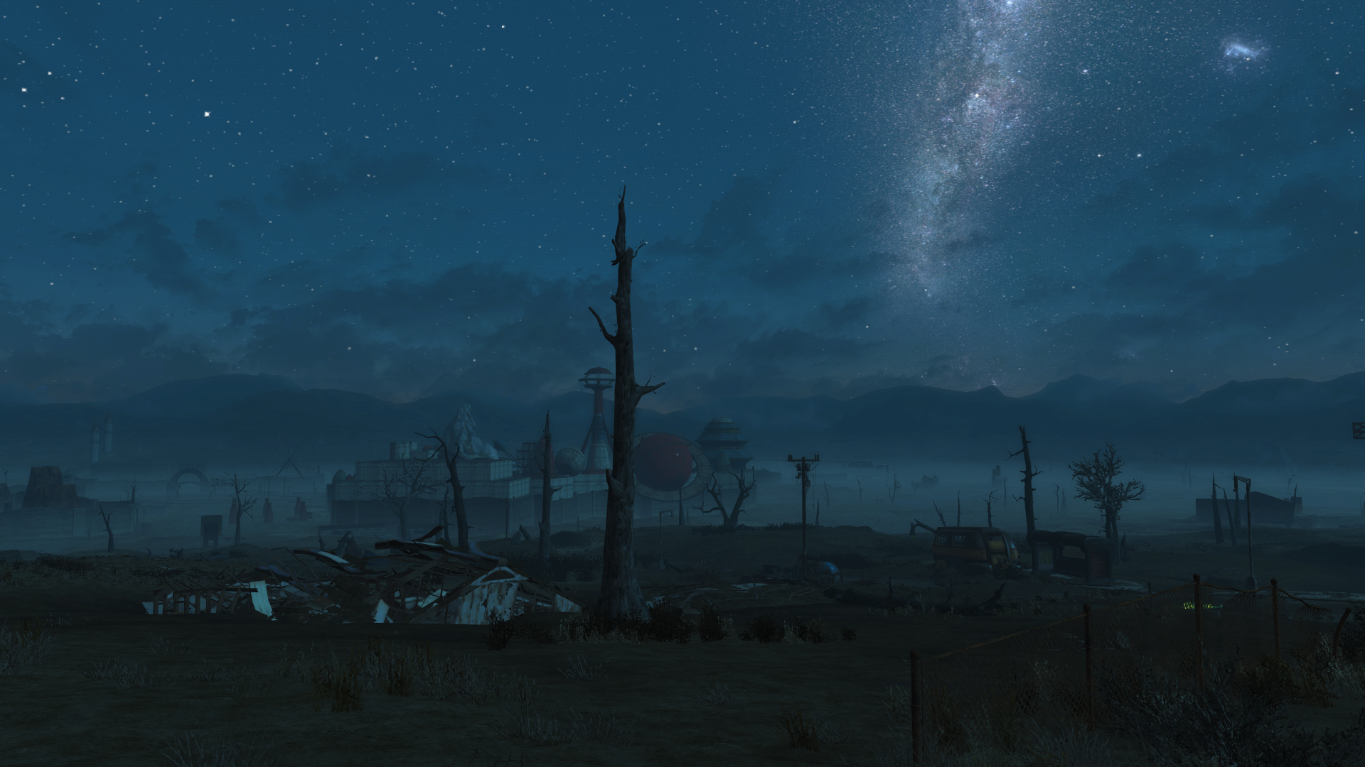 Fallout 4 Nuka World landscape at night with stars HD Wallpaper