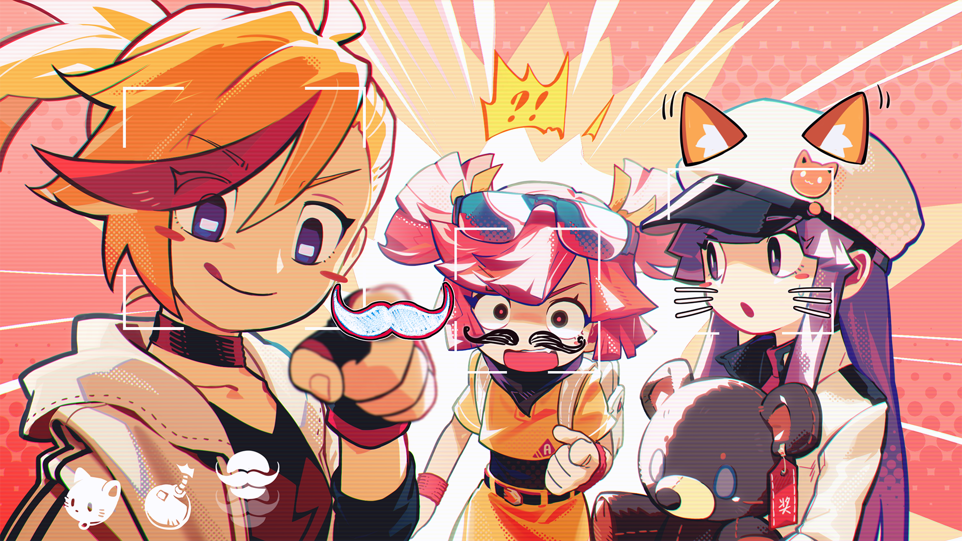Anime girls with mustaches and cat ears in Muse Dash HD Wallpaper