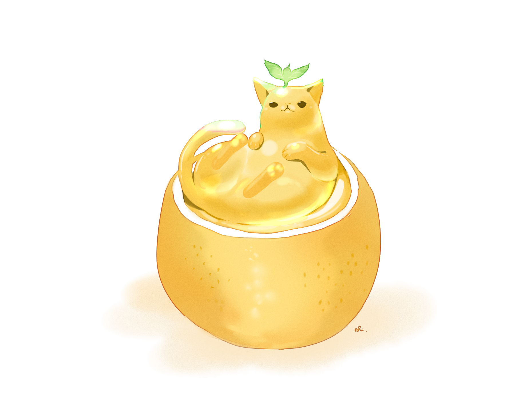 A cat made of jelly sits in a fruit HD Wallpaper