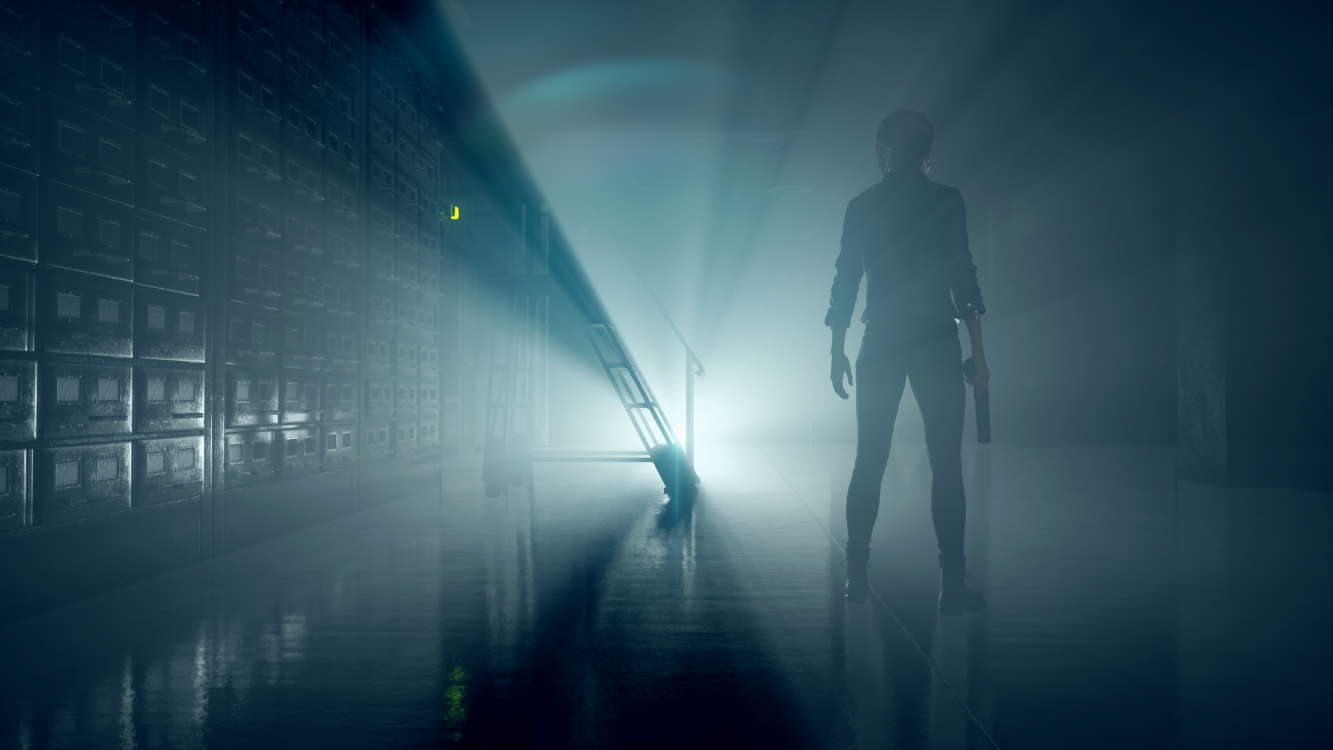 Jesse Faden from Control holding a gun in a server room HD Wallpaper