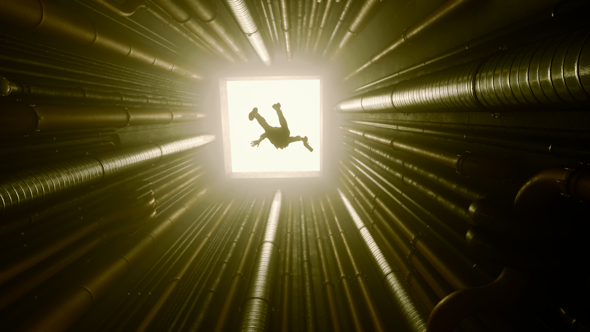 Jesse Faden falling through pipes in Control HD Wallpaper