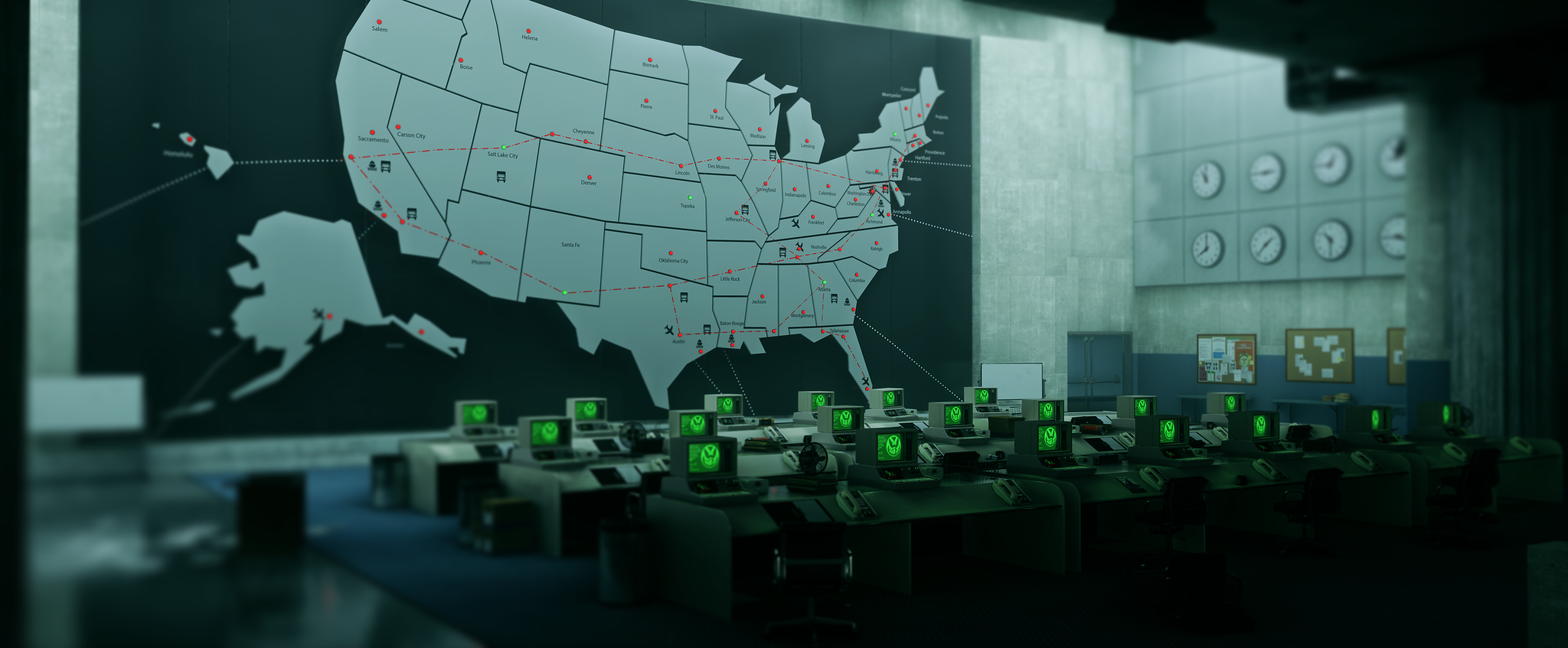 Control game screenshot of a USA map and control room HD Wallpaper