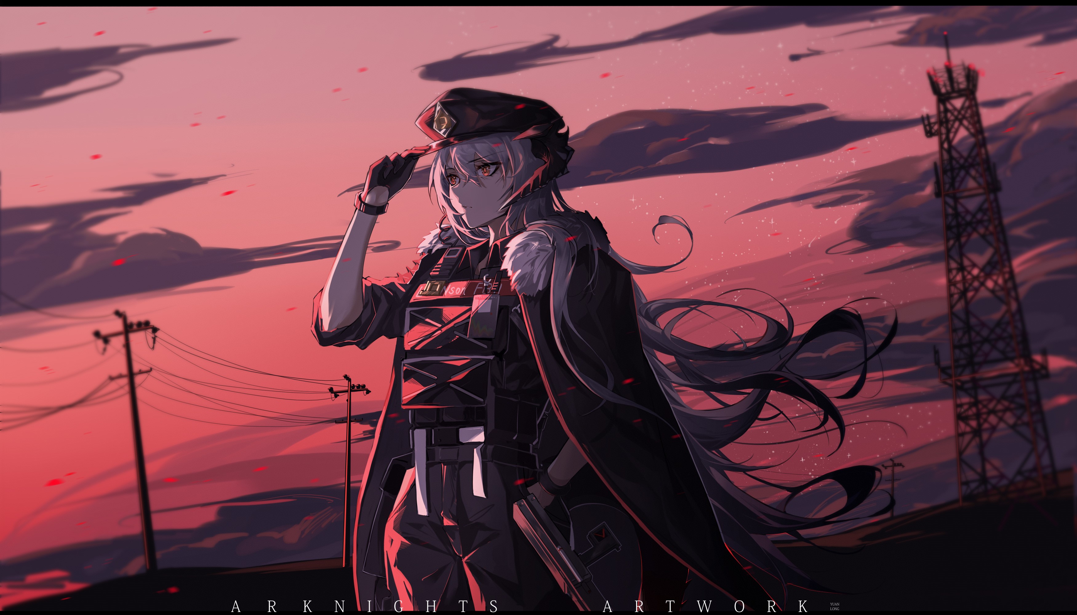Arknights artwork of a woman in uniform at sunset HD Wallpaper