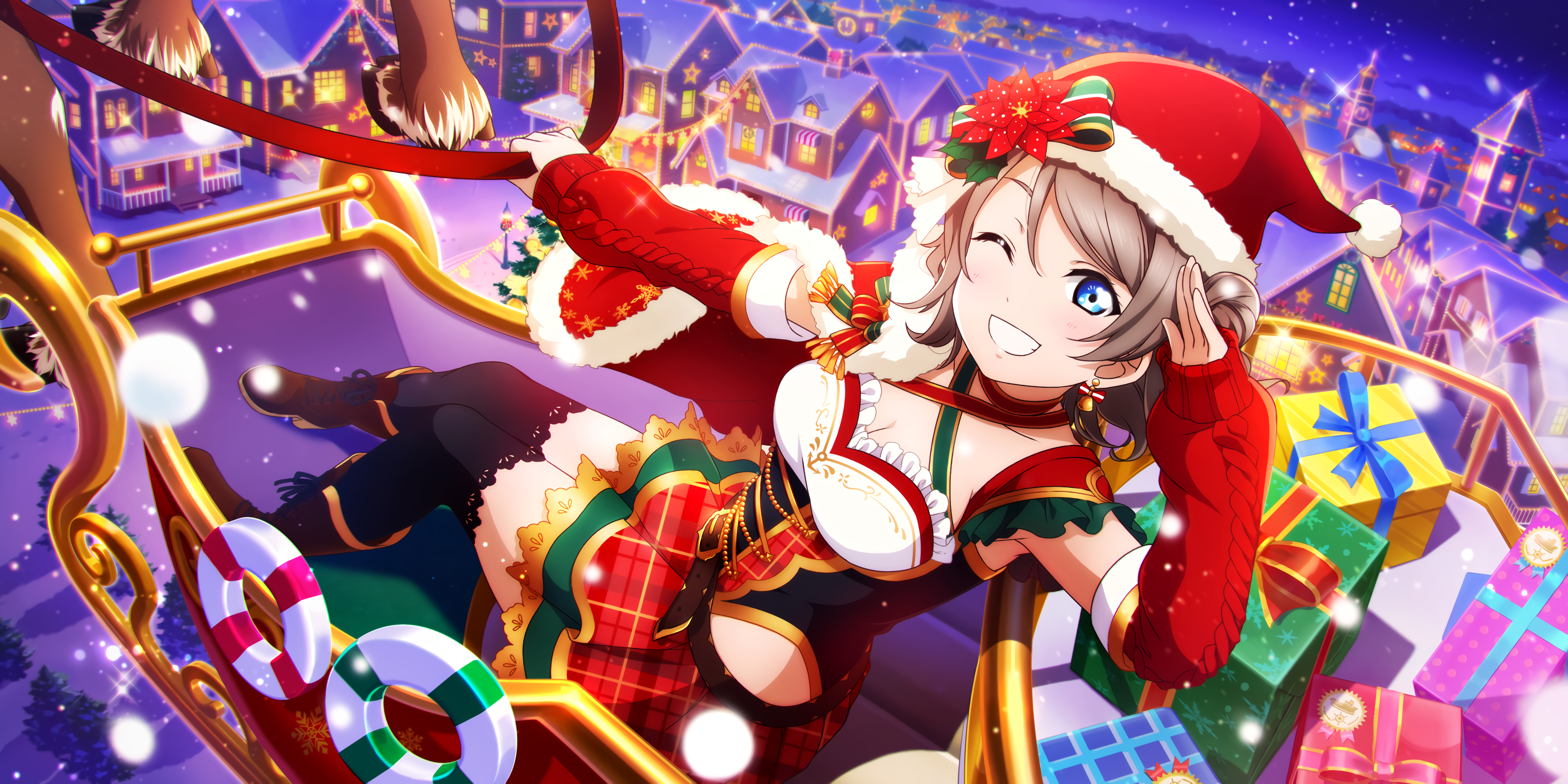 Watanabe You from Love Live! Sunshine in a Christmas Sleigh HD Wallpaper