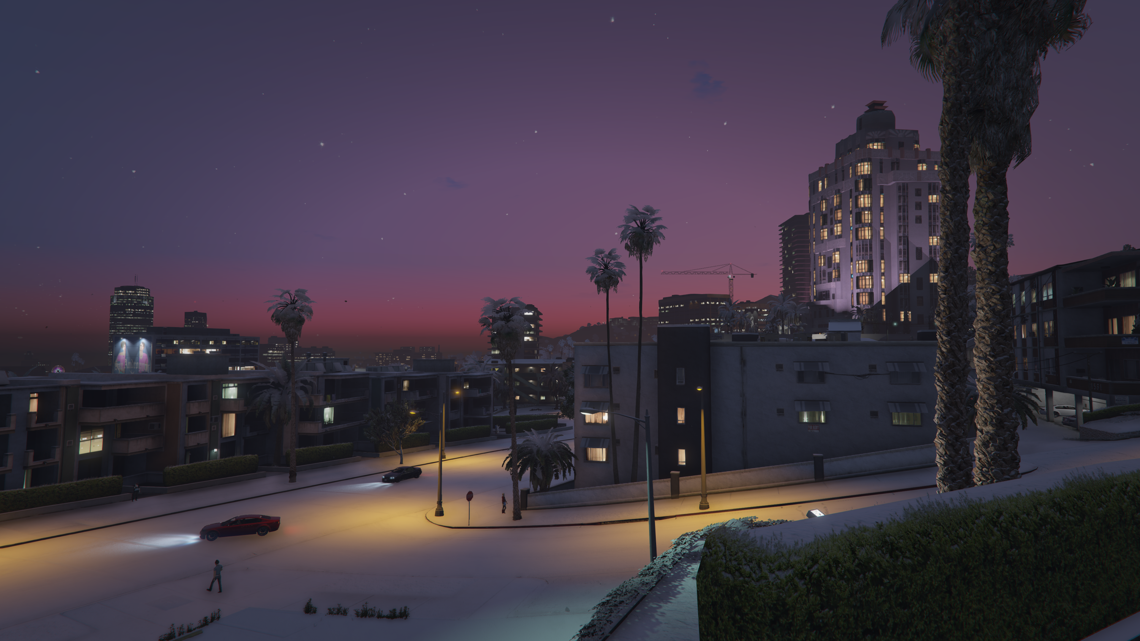 Los Santos at Dusk with Snow and Palm Trees HD Wallpaper