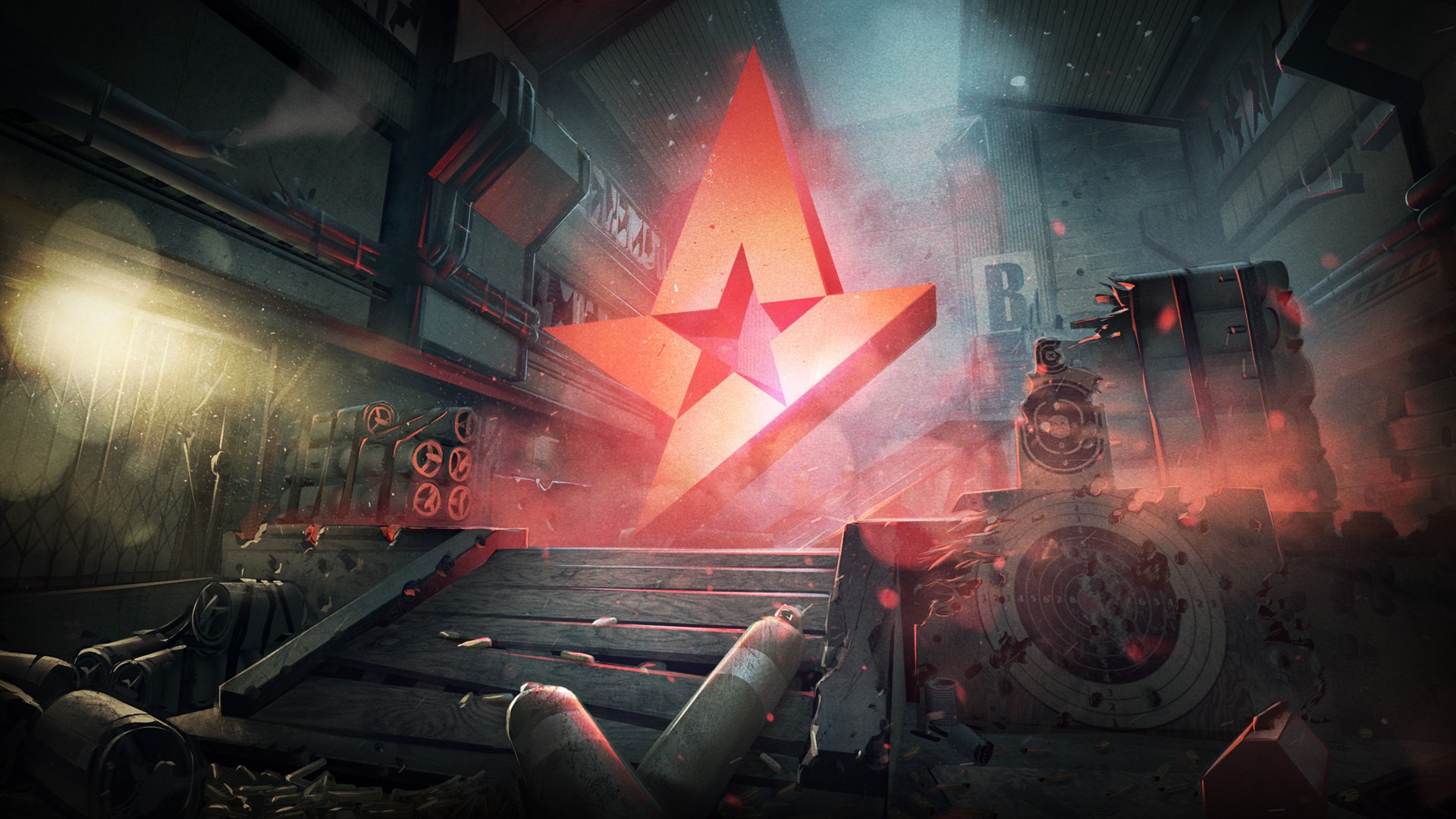 Astralis logo in a gritty, industrial setting HD Wallpaper