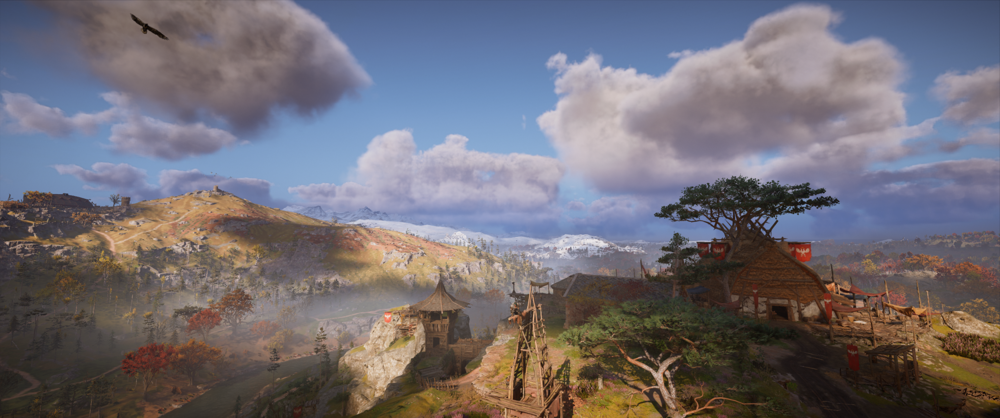 Assassin's Creed Valhalla landscape with mountains and village HD Wallpaper