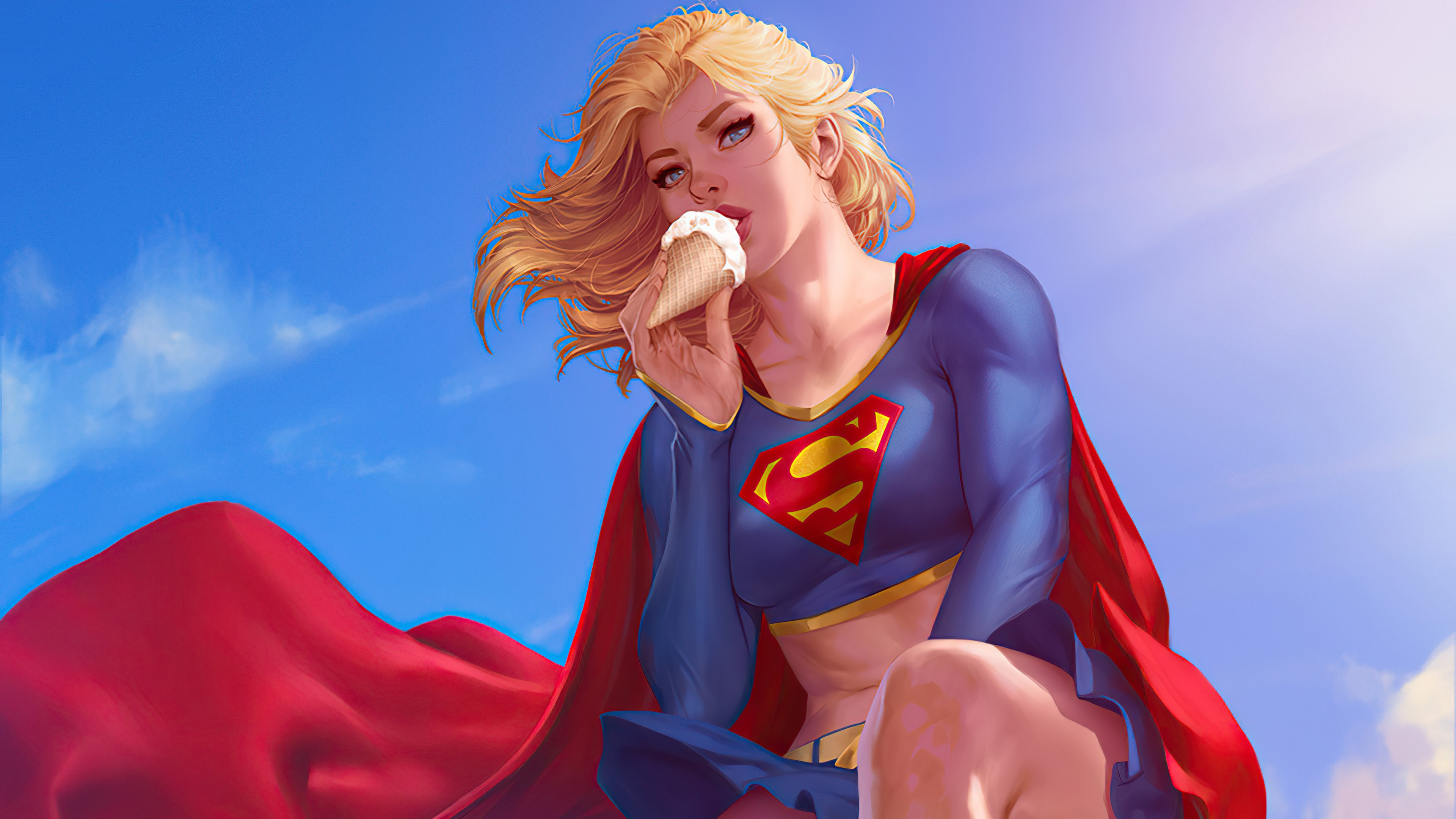 4K artwork of Supergirl eating ice cream HD Wallpaper