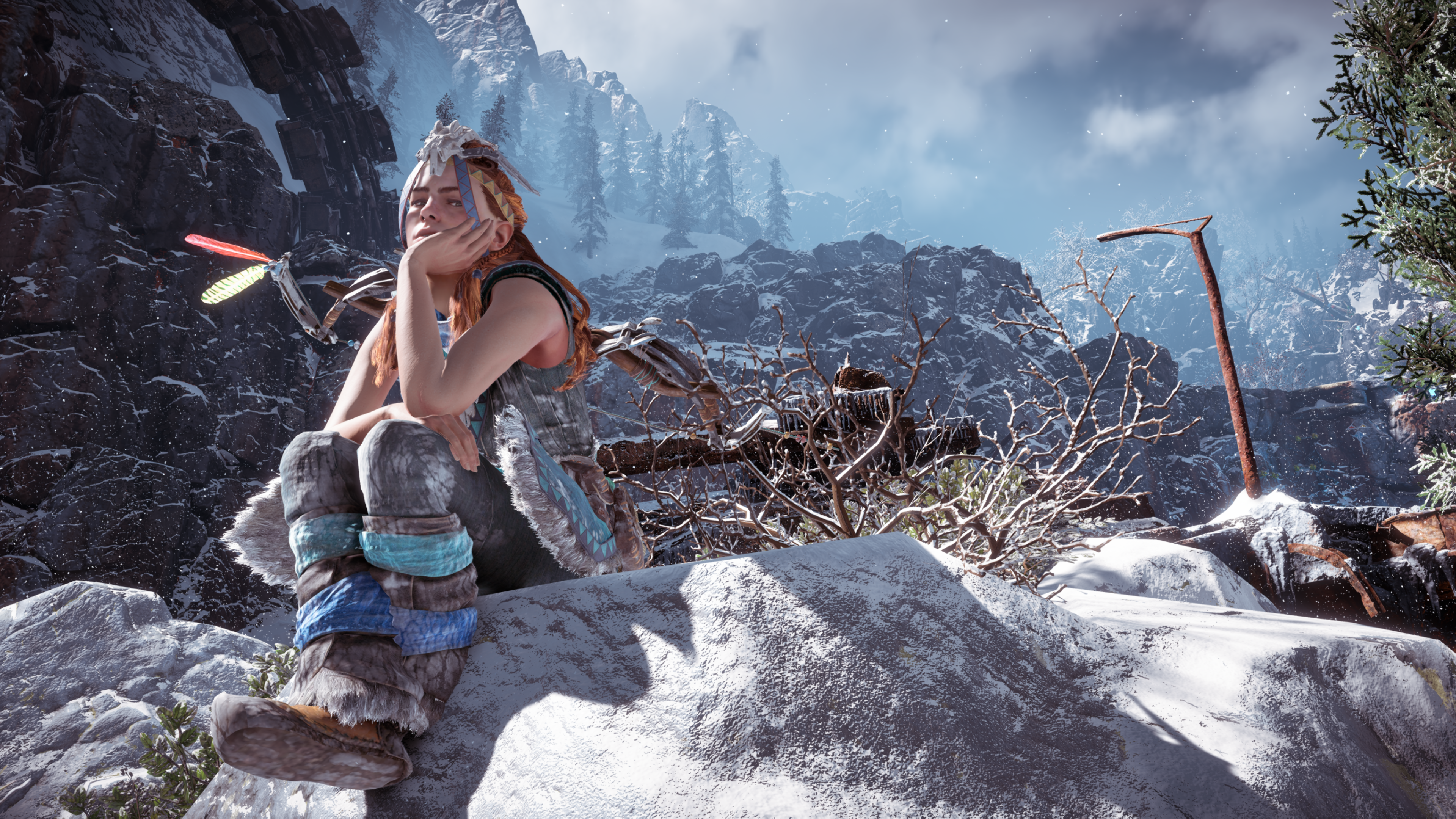 Aloy from Horizon: Zero Dawn in a snowy landscape HD Wallpaper