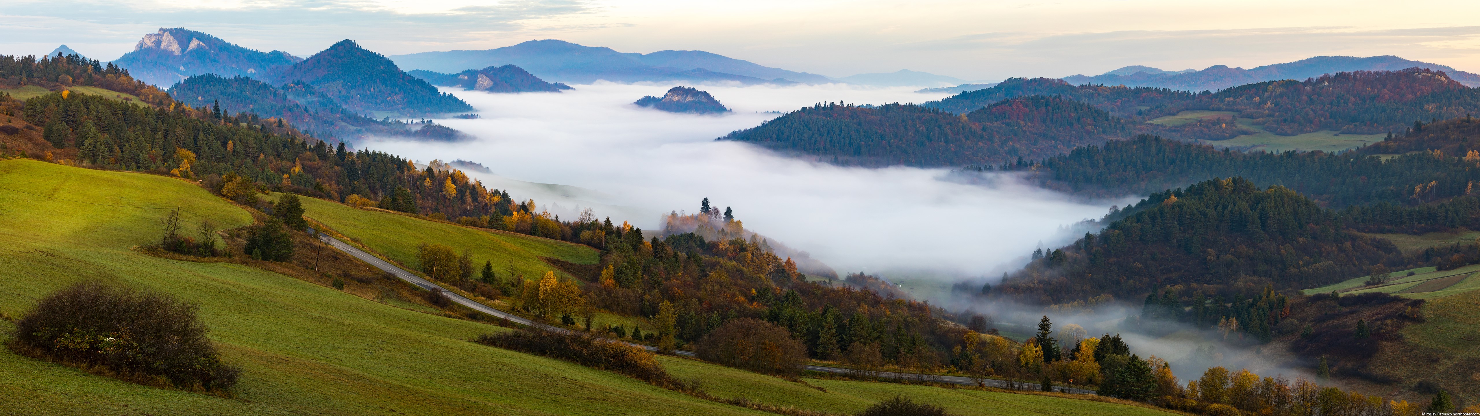 4K Fall Landscape with Mist and Forest HD Wallpaper